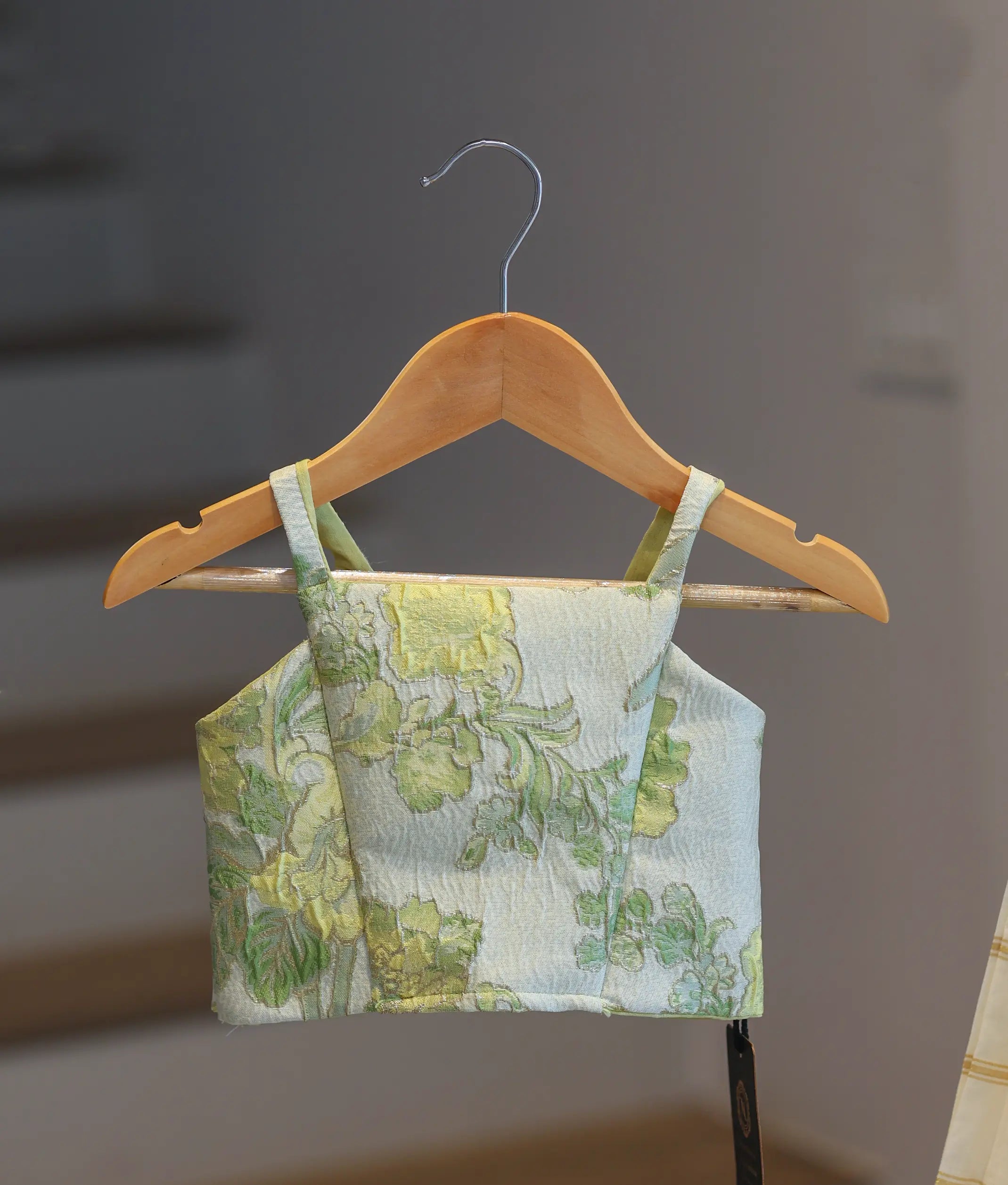 Sage Green Turkish Organza Top With Kasavu Skirt for Baby Girl [6375]