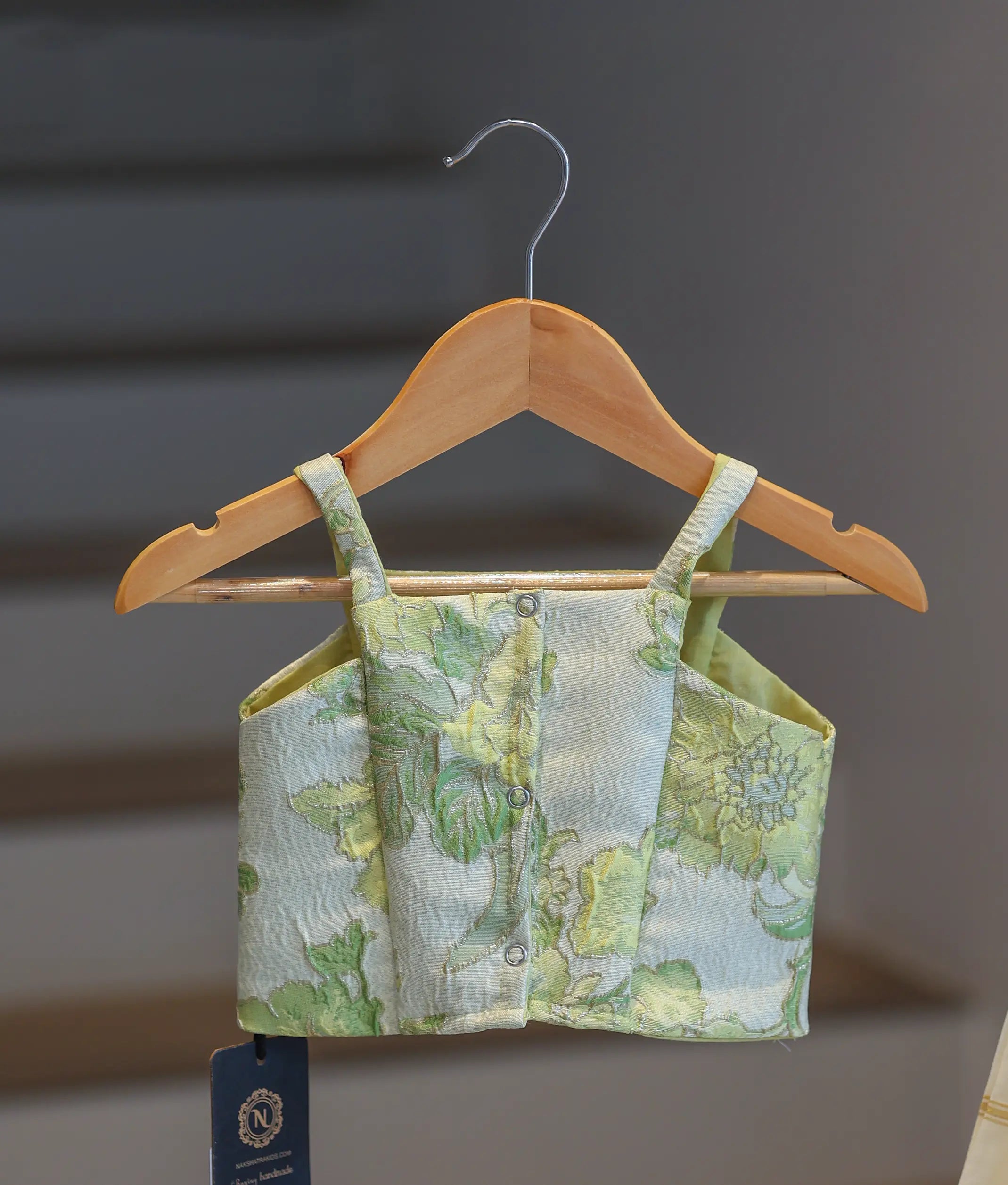 Sage Green Turkish Organza Top With Kasavu Skirt for Baby Girl [6375]