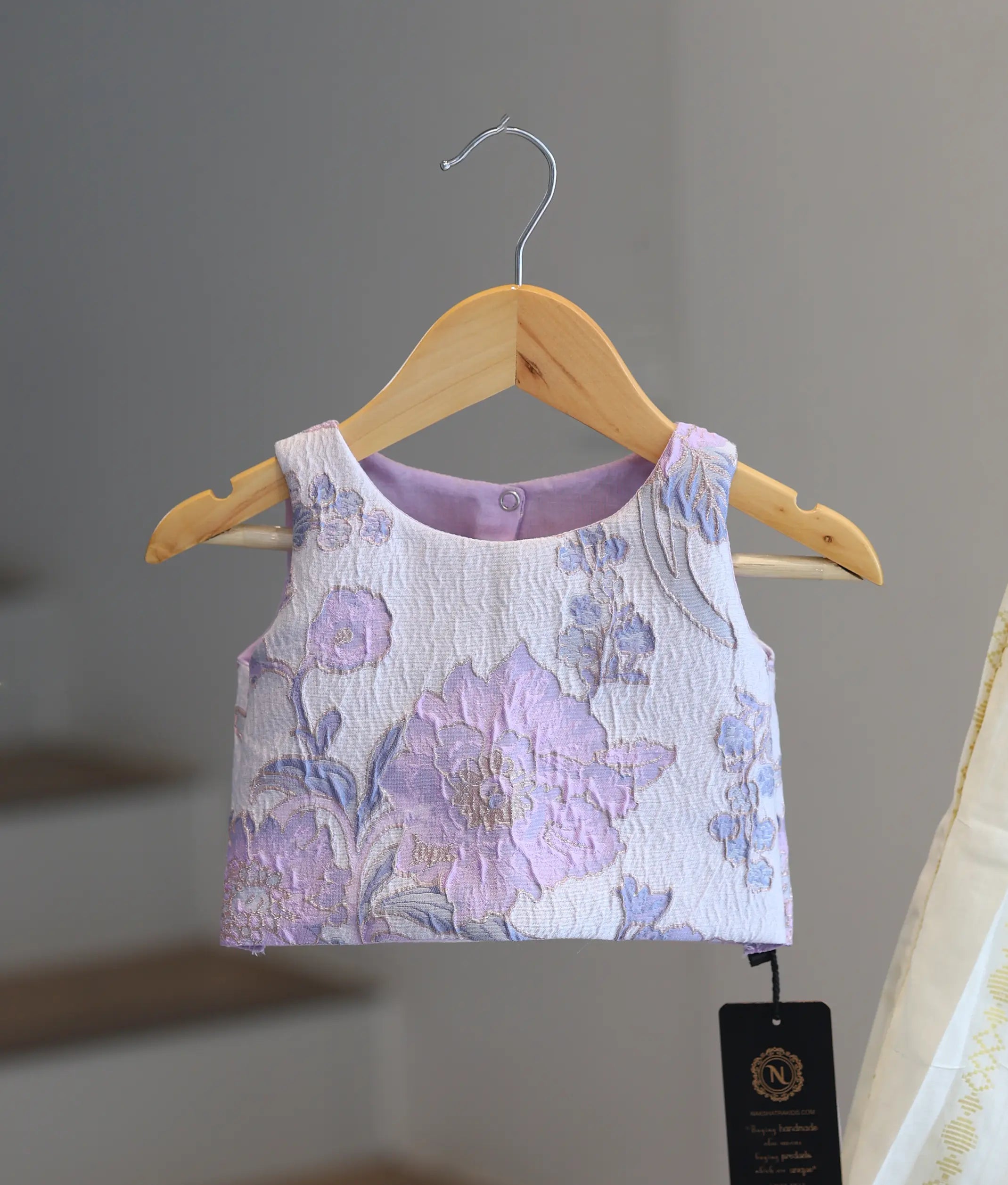 Lavender Turkish Organza Top With Kasavu Skirt for Baby Girl [6376]