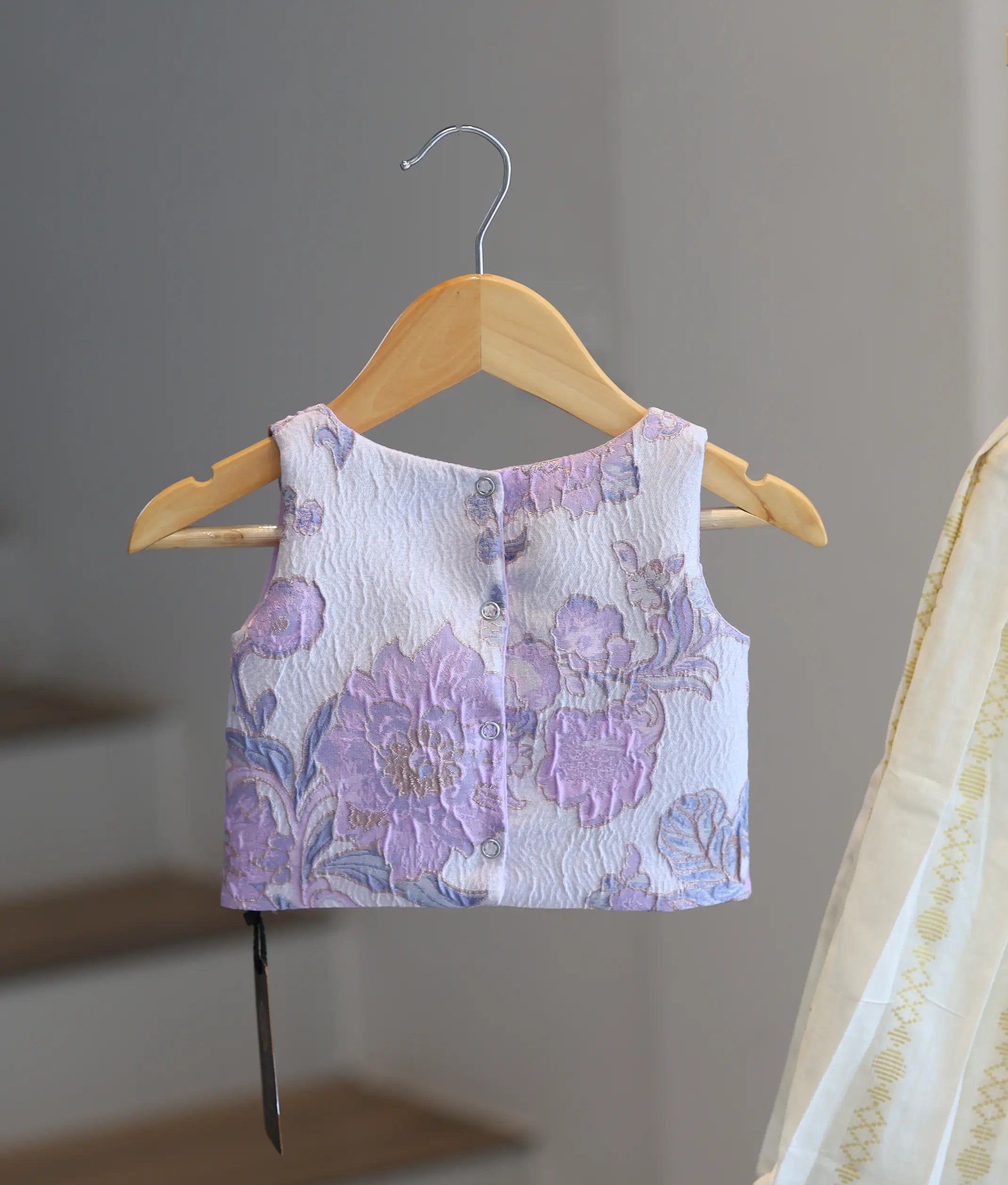 Lavender Turkish Organza Top With Kasavu Skirt for Baby Girl [6376]