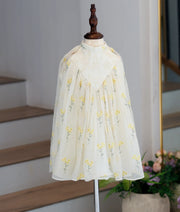 Off-White Mul Chanderi Embroidered A-Line Frock for Baby Girl [6378]