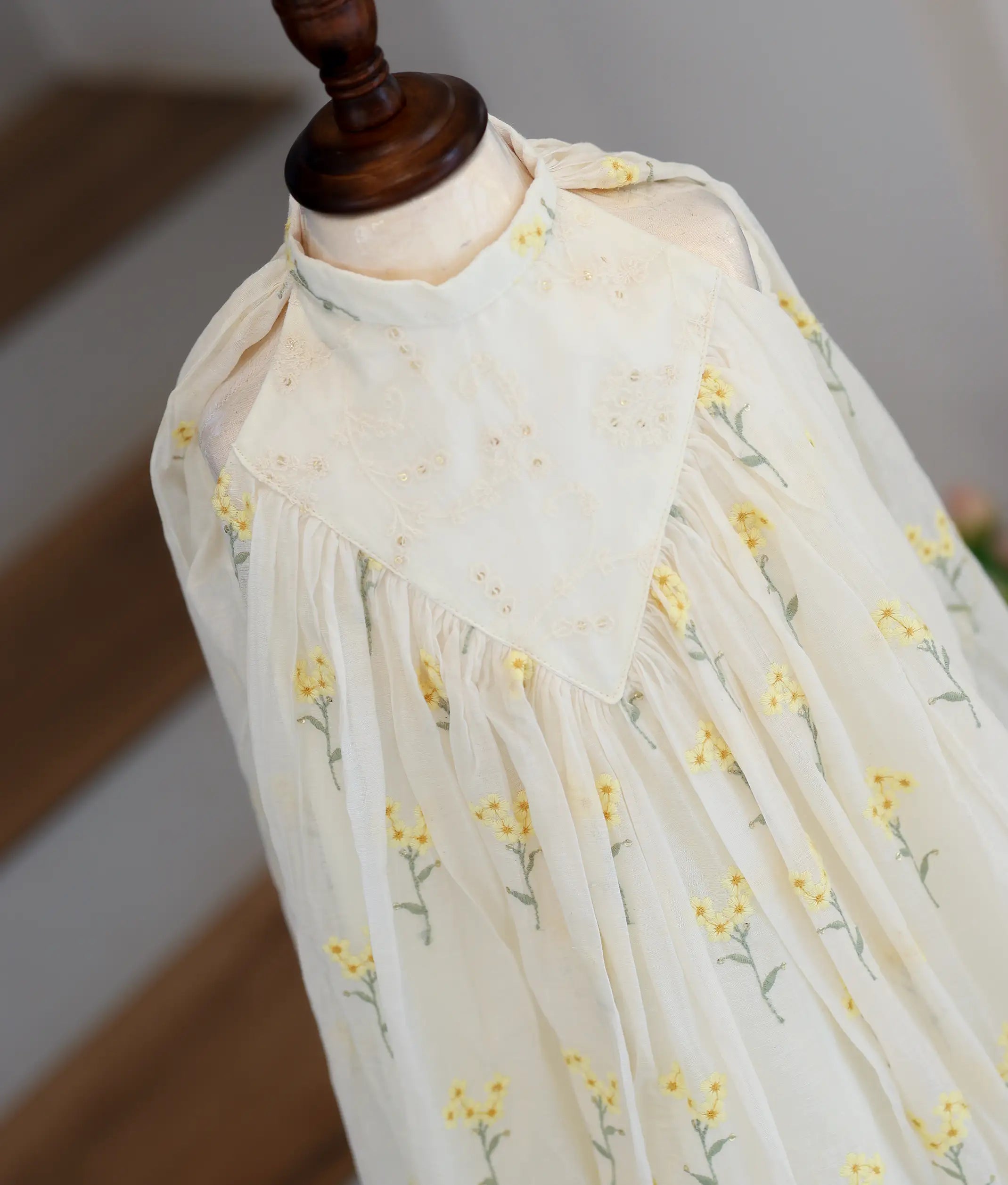 Off-White Mul Chanderi Embroidered A-Line Frock for Baby Girl [6378]