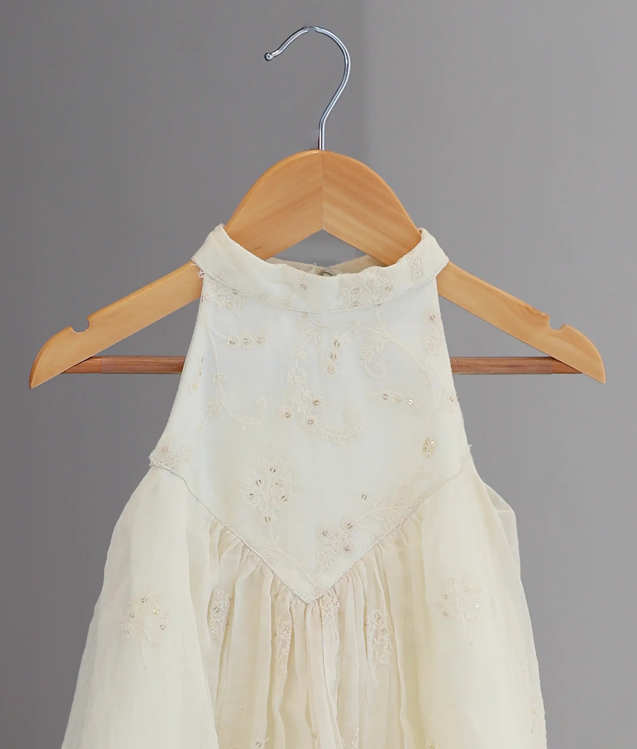 Off-White Mul Chanderi Embroidered A-Line Frock for Baby Girl [6378A]