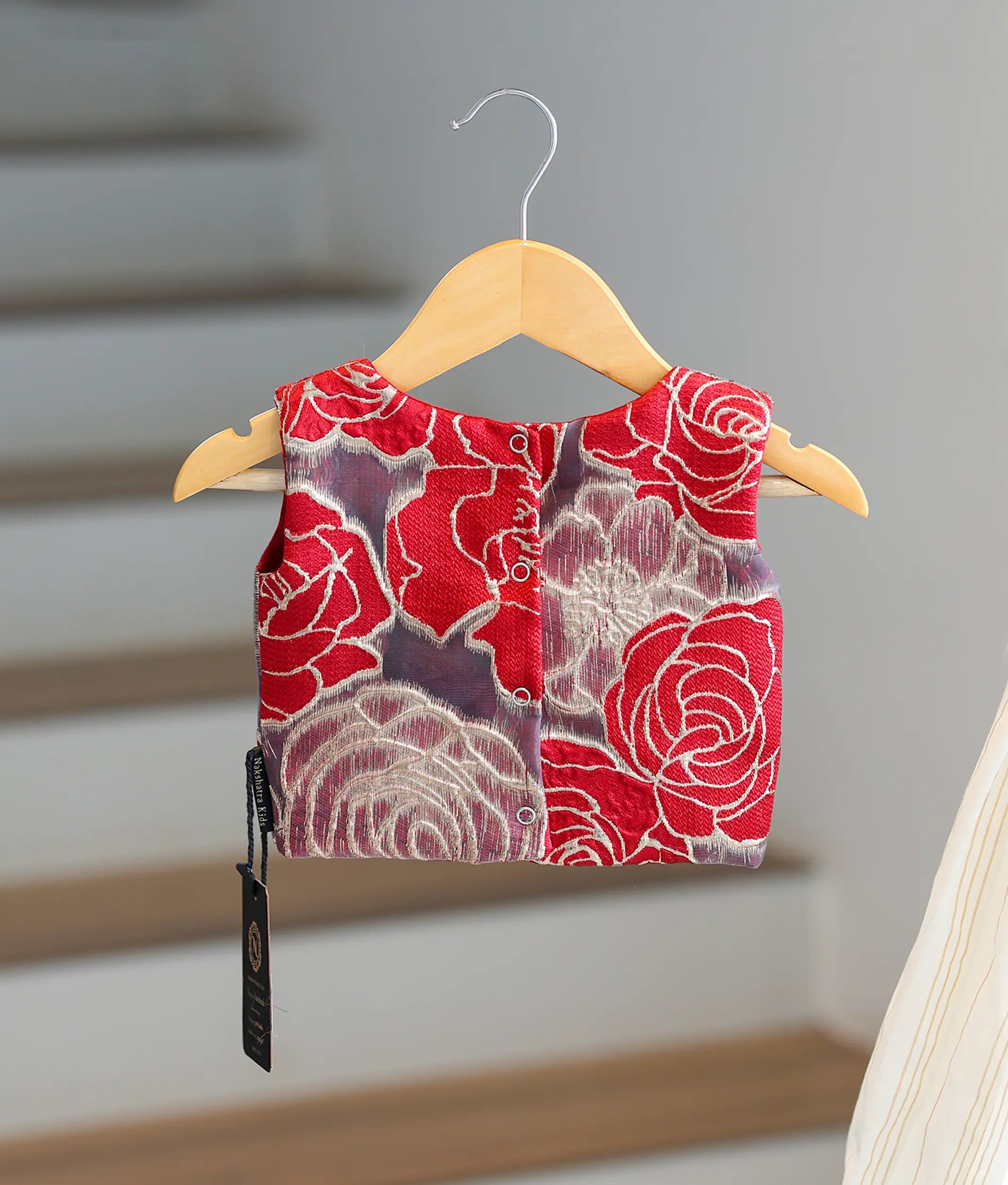 Red Turkish Organza Top With Kasavu Skirt for Baby Girl [6394]