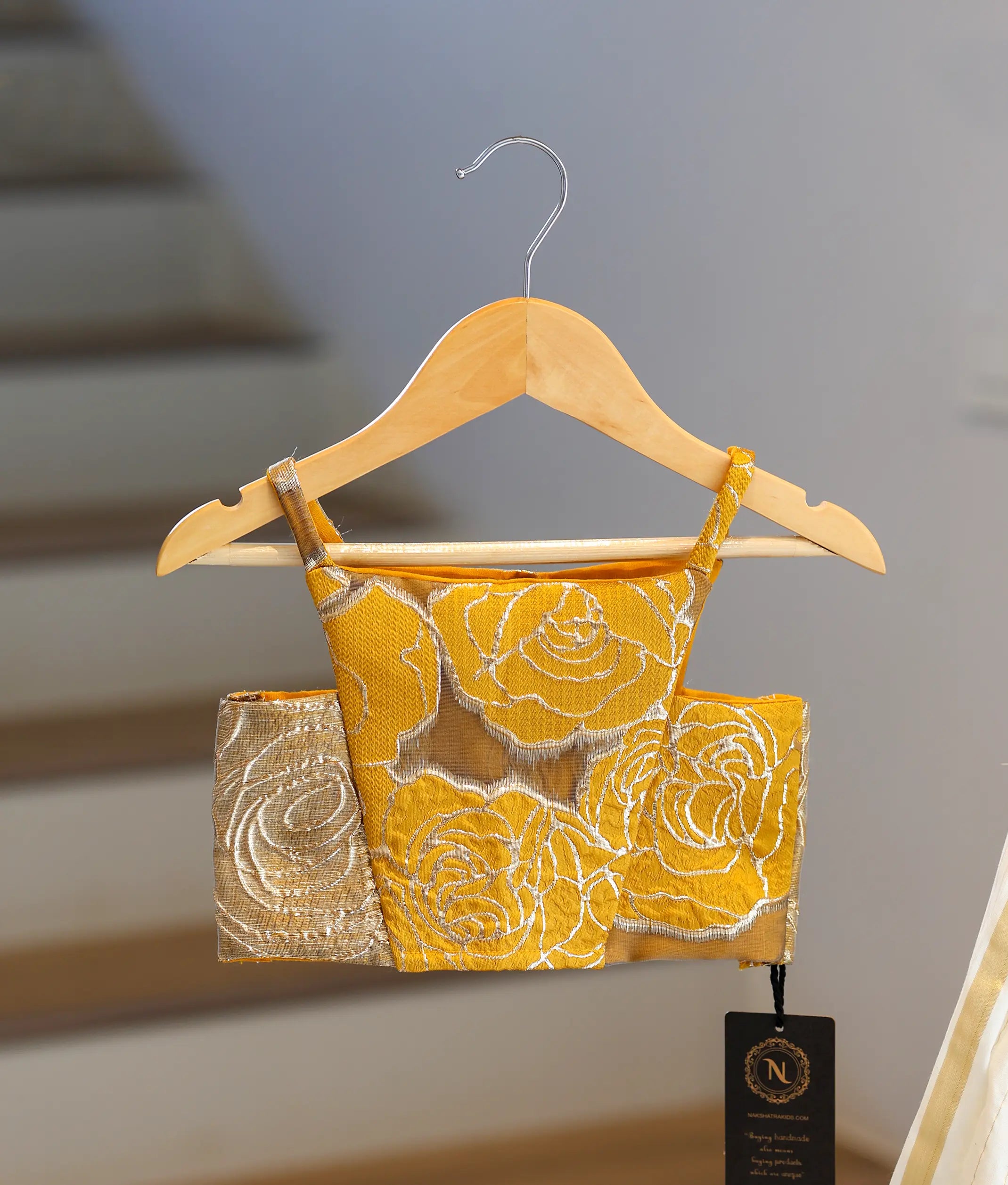 Yellow Turkish Organza Top With Kasavu Skirt for Baby Girl [6395]