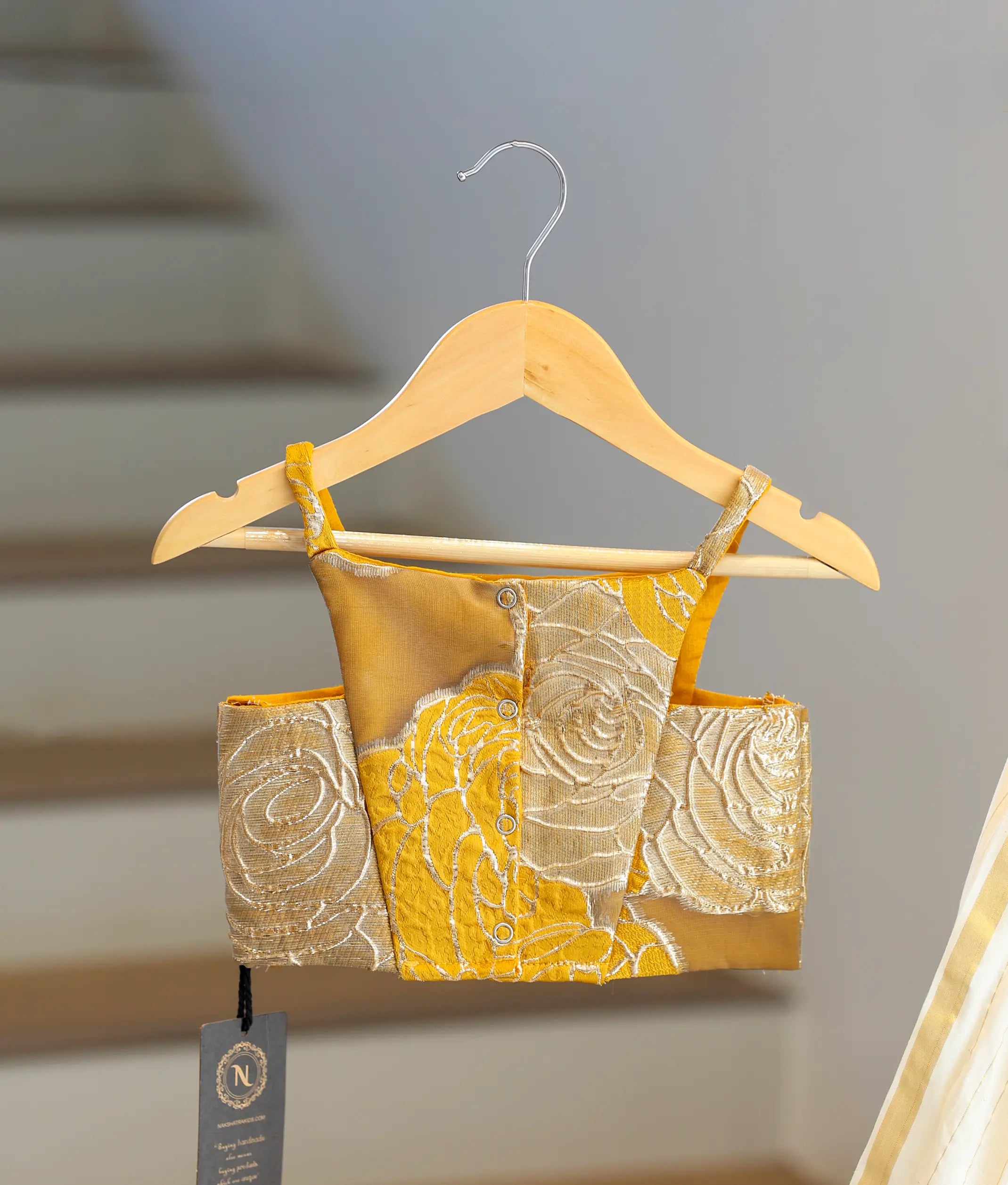 Yellow Turkish Organza Top With Kasavu Skirt for Baby Girl [6395]