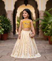 Yellow Turkish Organza Top With Kasavu Skirt for Baby Girl [6395]