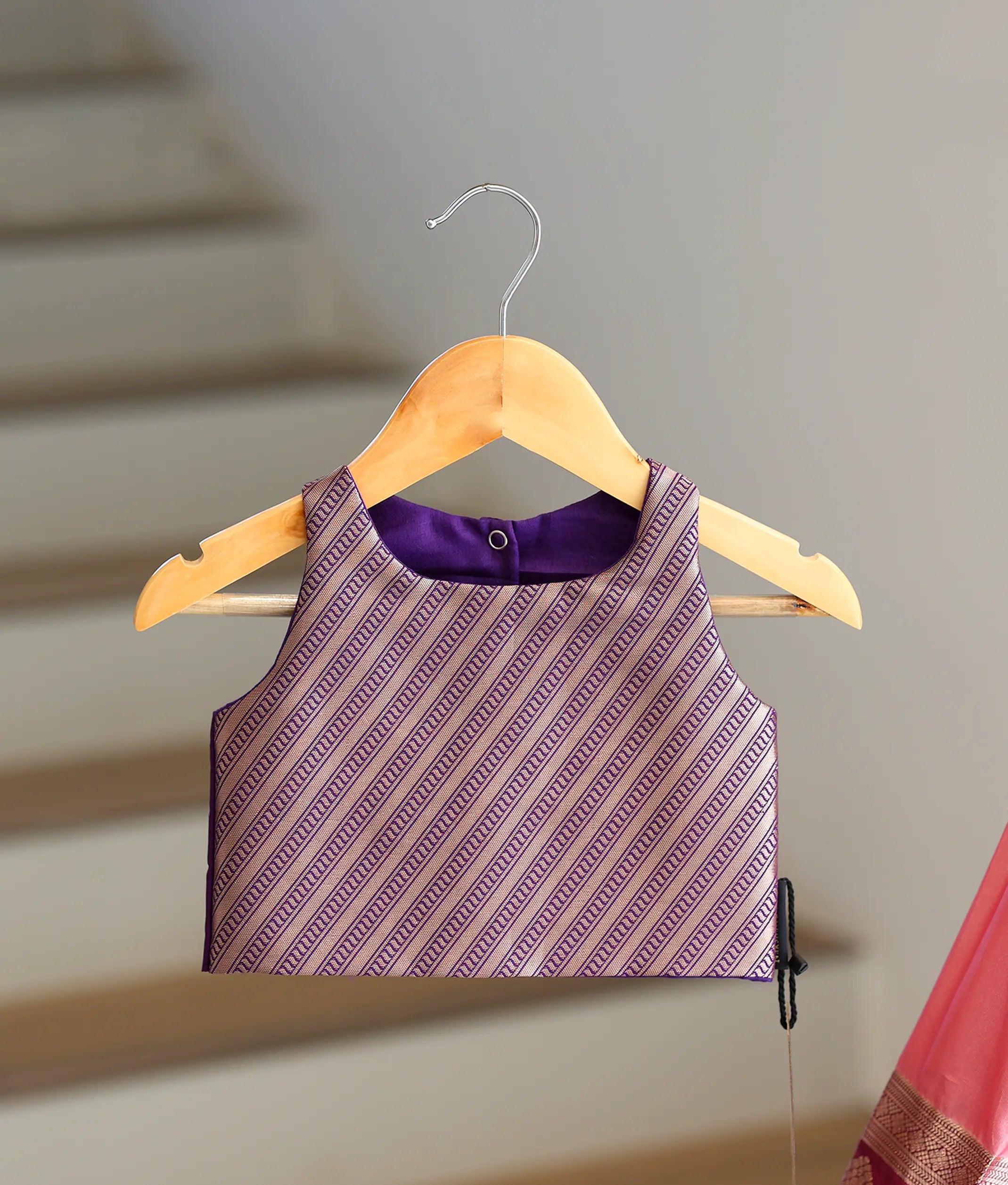 Pink and Violet Kanchipuram Silk Skirt and Top for Baby Girl [6399]