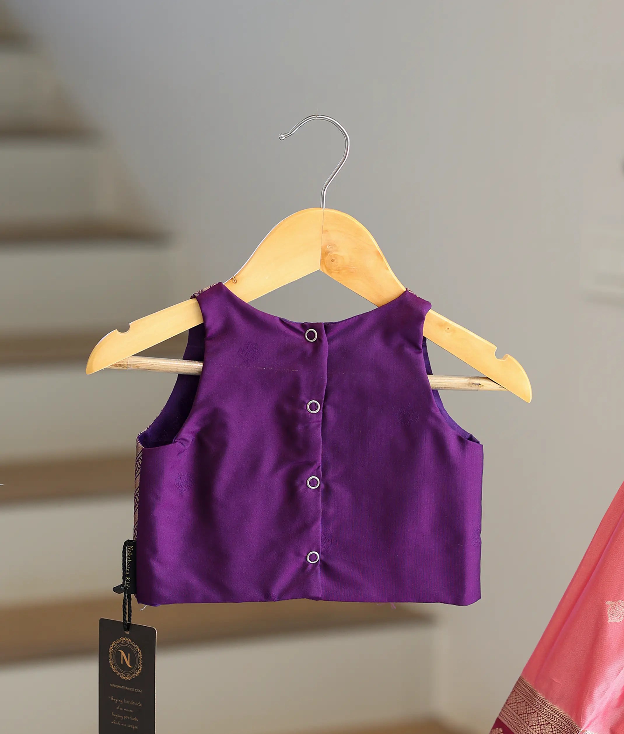 Pink and Violet Kanchipuram Silk Skirt and Top for Baby Girl [6399]