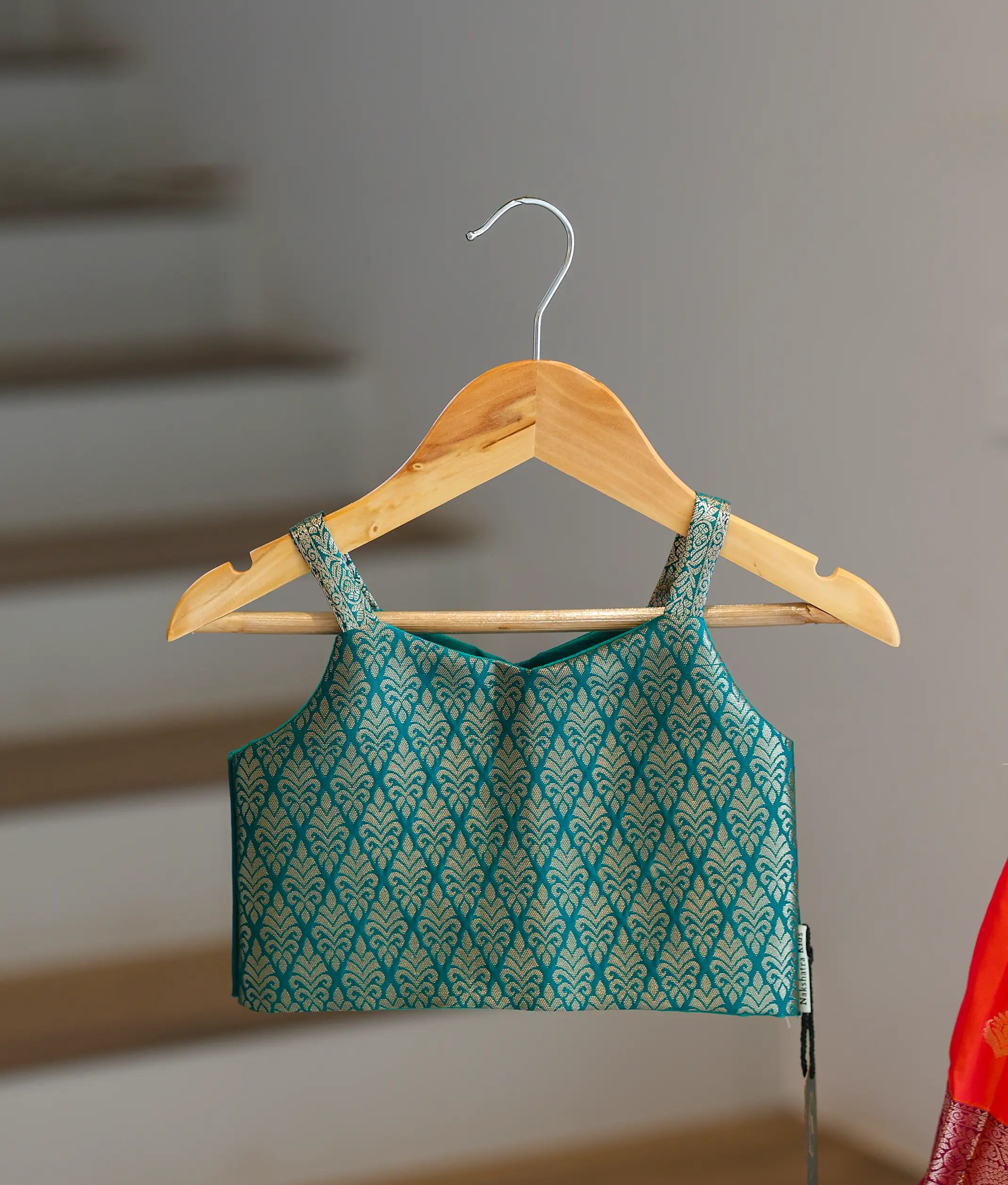 Orange and Green Kanchipuram Silk Skirt and Top for Baby Girl [6407]