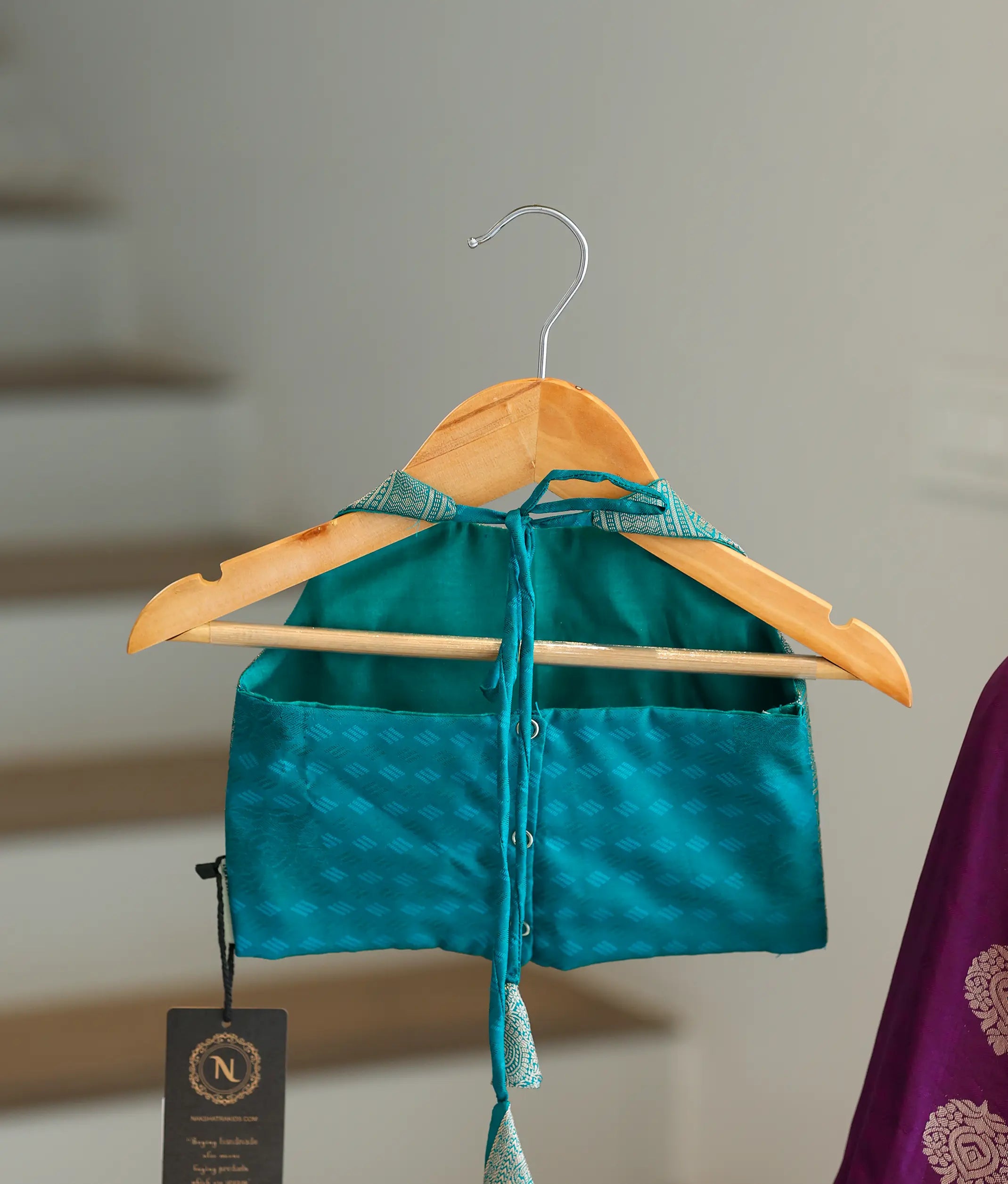 Royal Purple and Green Kanchipuram Silk Skirt and Top for Baby Girl [6412]