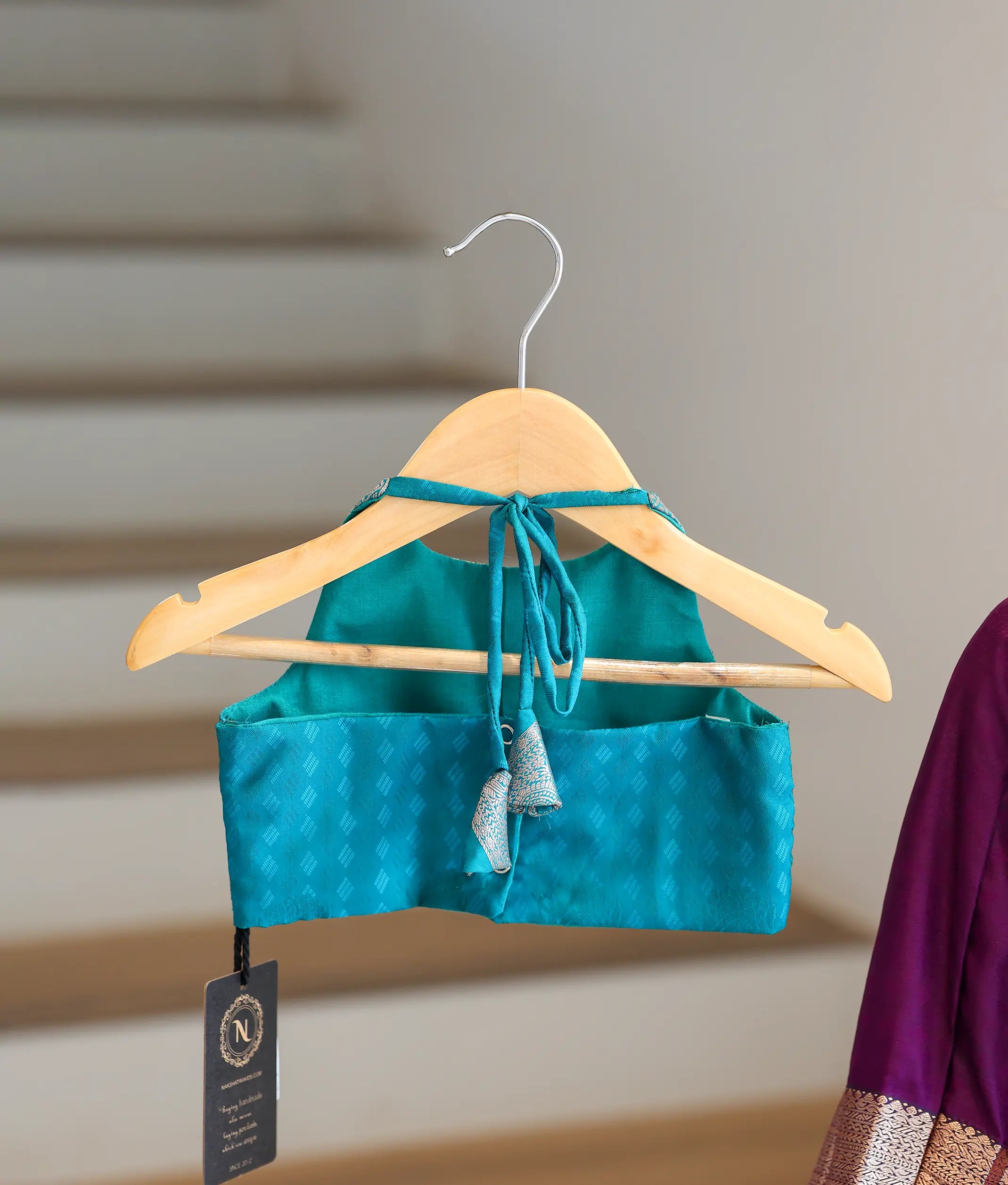Royal Purple and Green Kanchipuram Silk Skirt and Top for Baby Girl [6412A]