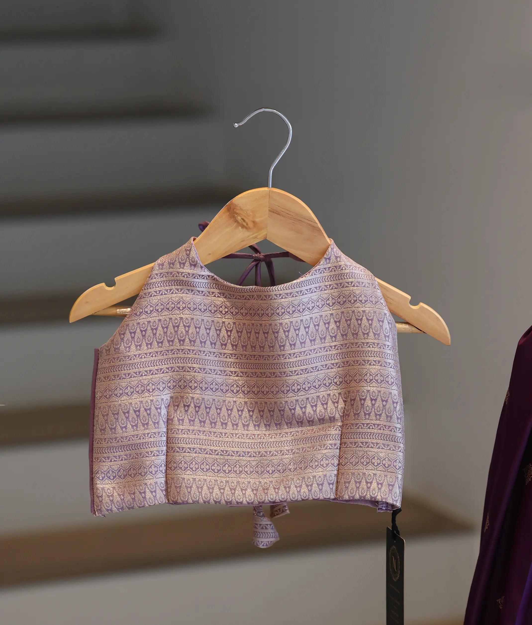Dark Purple and Lilac Kanchipuram Silk Skirt and Top for Baby Girl [6419]