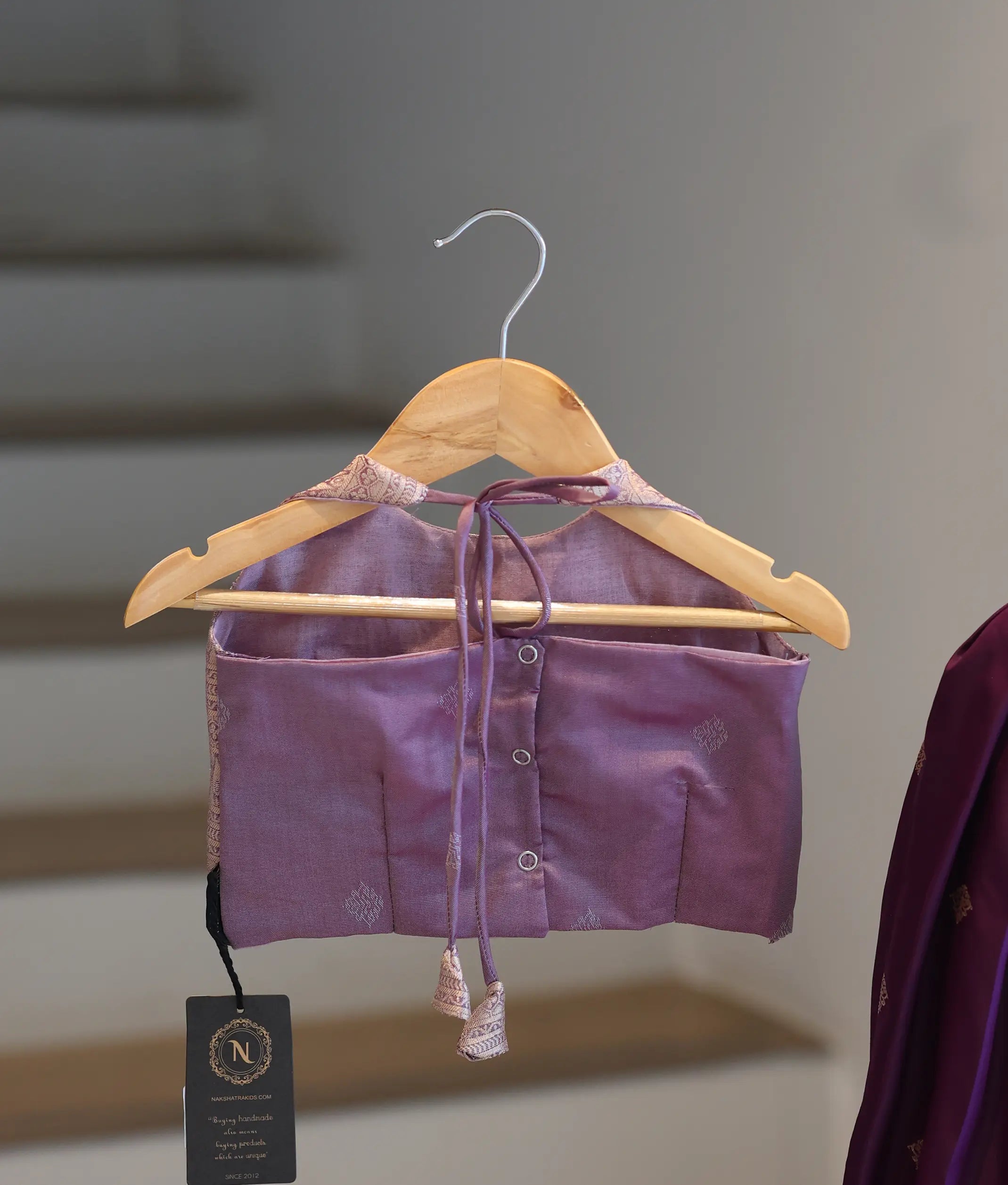 Dark Purple and Lilac Kanchipuram Silk Skirt and Top for Baby Girl [6419]
