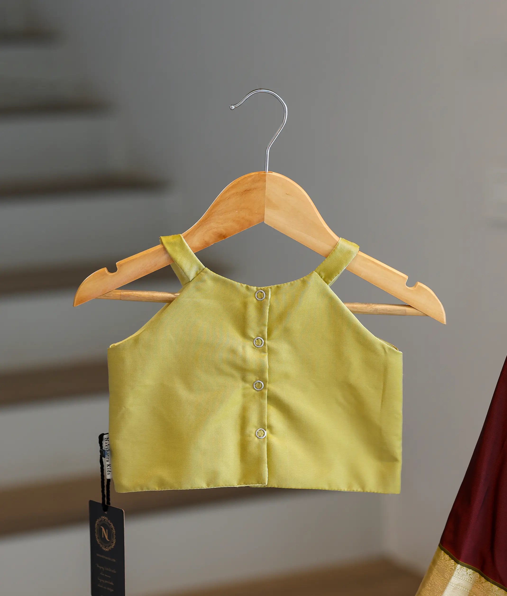 Maroon and Gold Kanchipuram Silk Skirt and Top for Baby Girl [6420A]