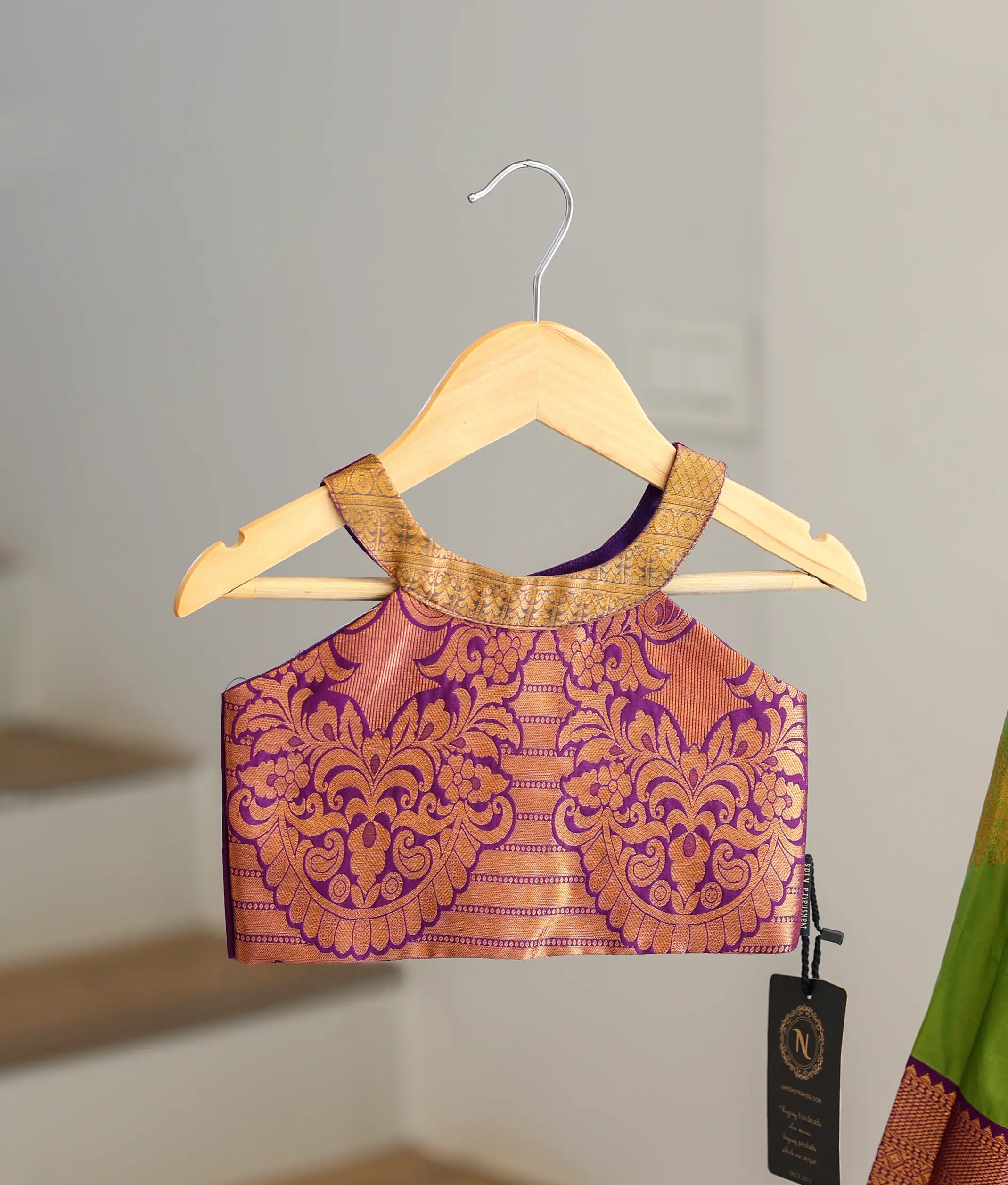 Olive Green and Wine Kanchipuram Silk Skirt and Top for Baby Girl [6421]