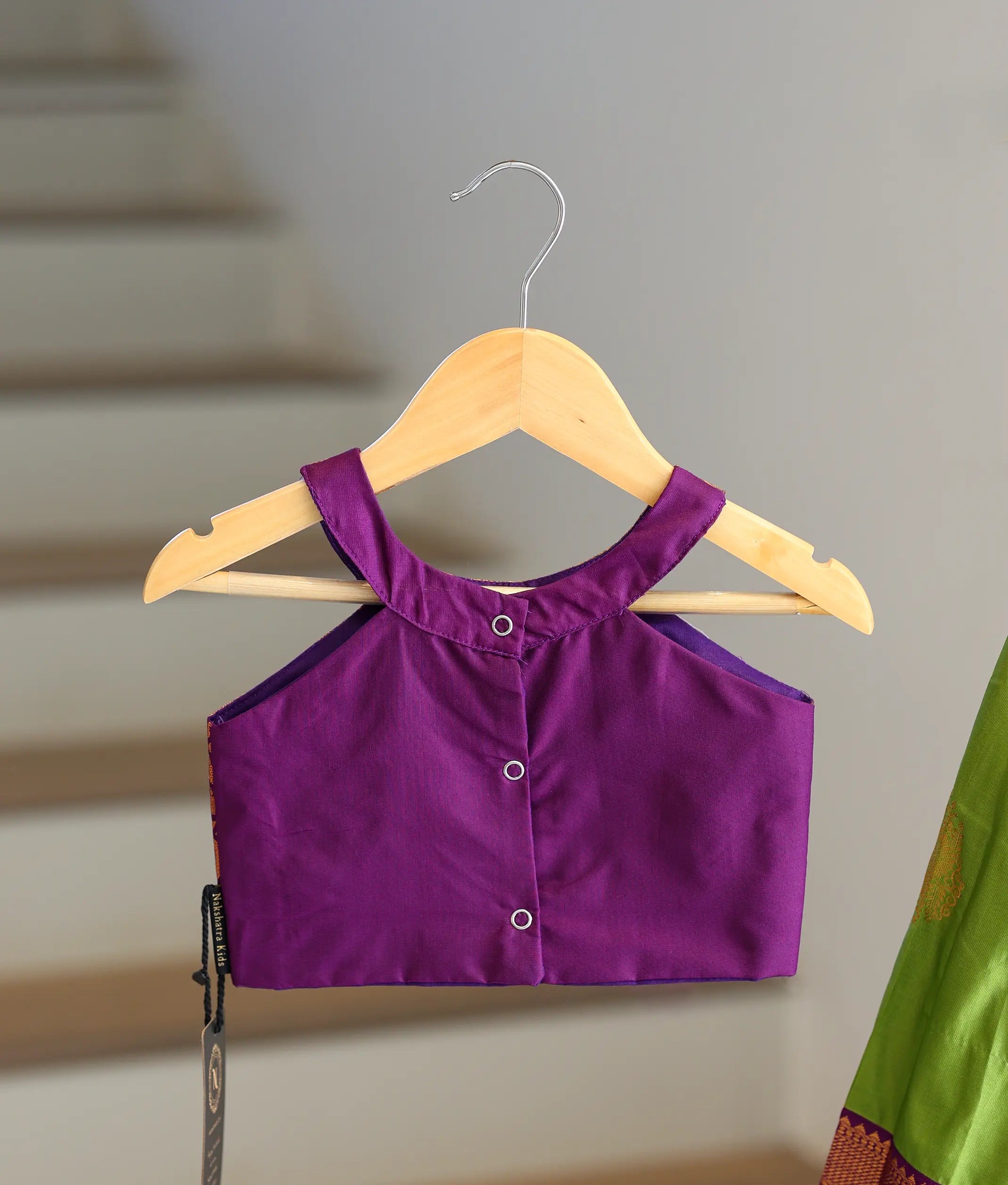 Olive Green and Wine Kanchipuram Silk Skirt and Top for Baby Girl [6421]