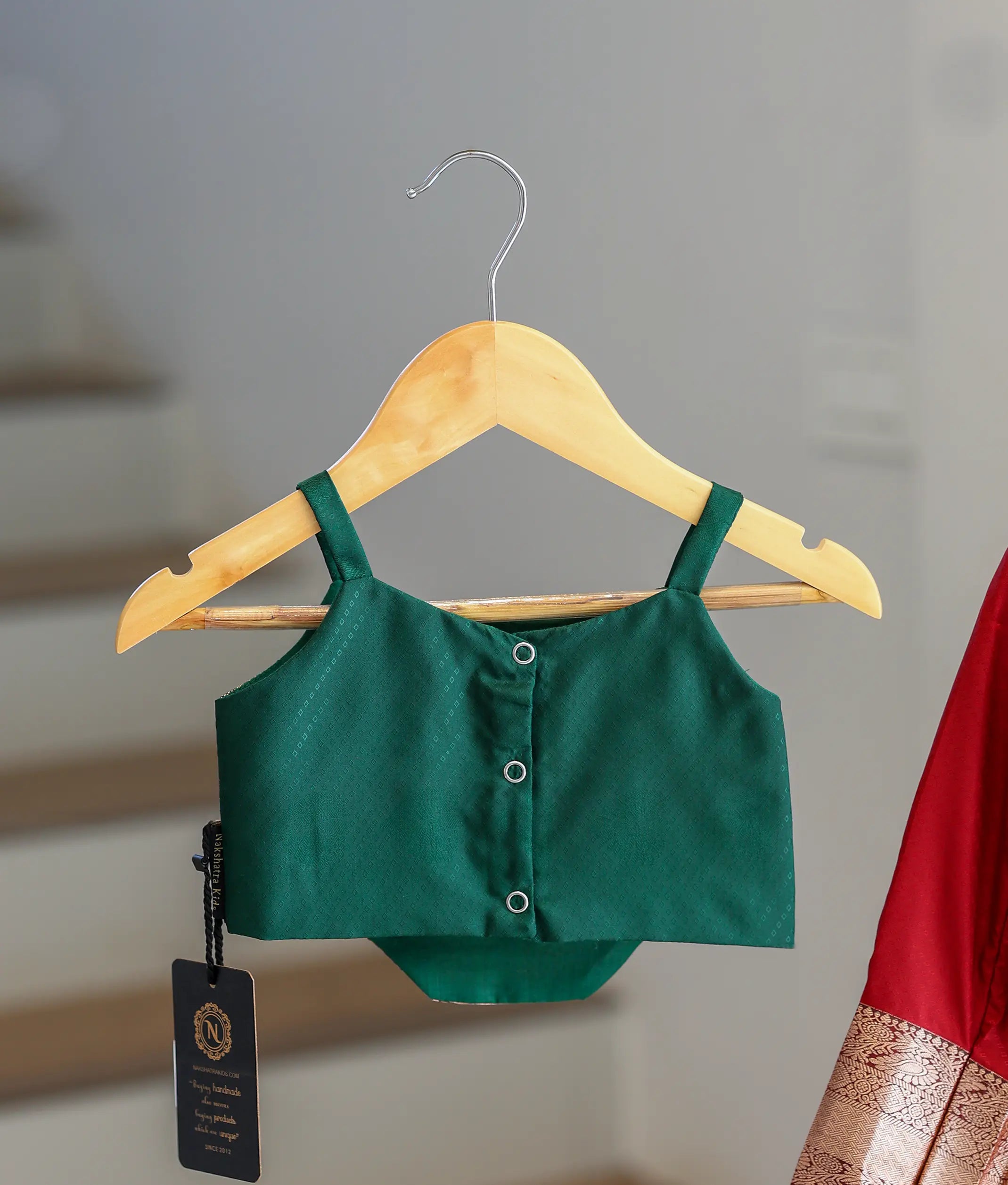 Maroon And Green Kanchipuram Silk Skirt and Top for Baby Girl [6422A]