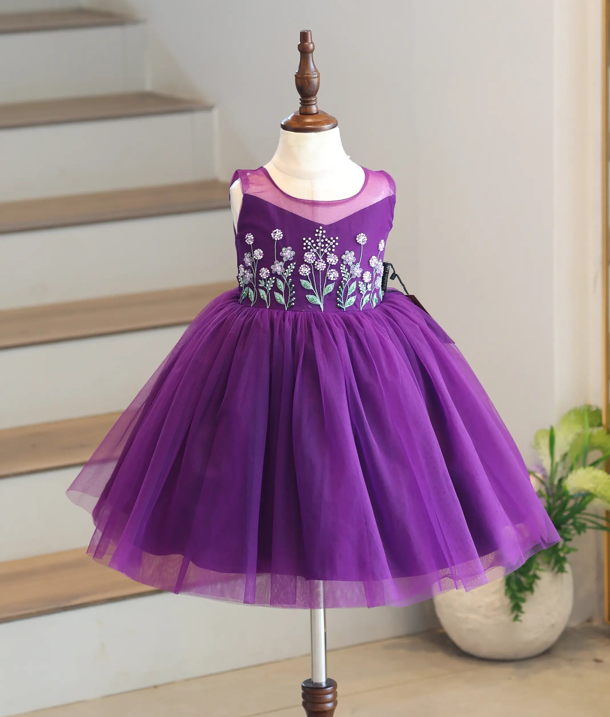 Purple Tulle Net Handwork Birthday Frock for Baby Girl [6426]