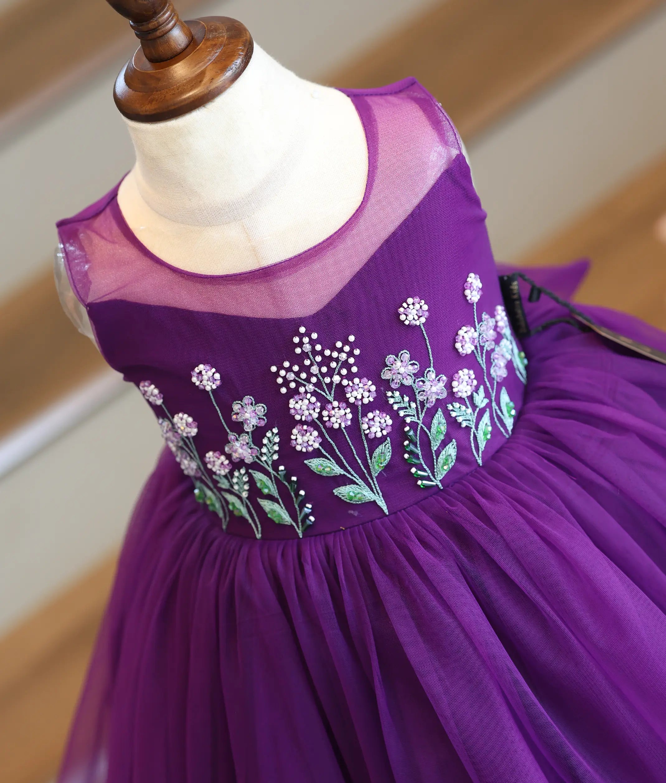 Purple Tulle Net Handwork Birthday Frock for Baby Girl [6426]