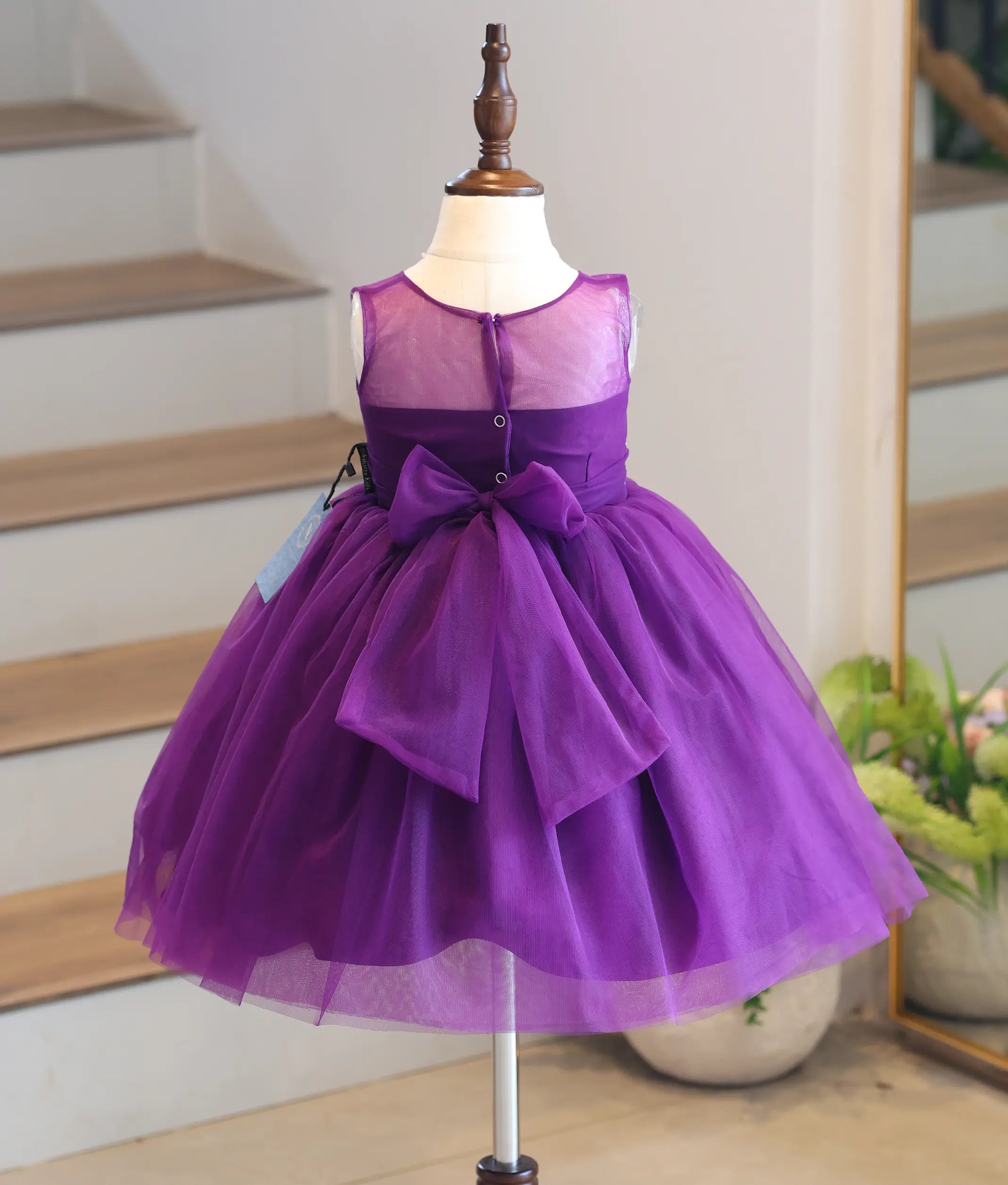 Purple Tulle Net Handwork Birthday Frock for Baby Girl [6426]