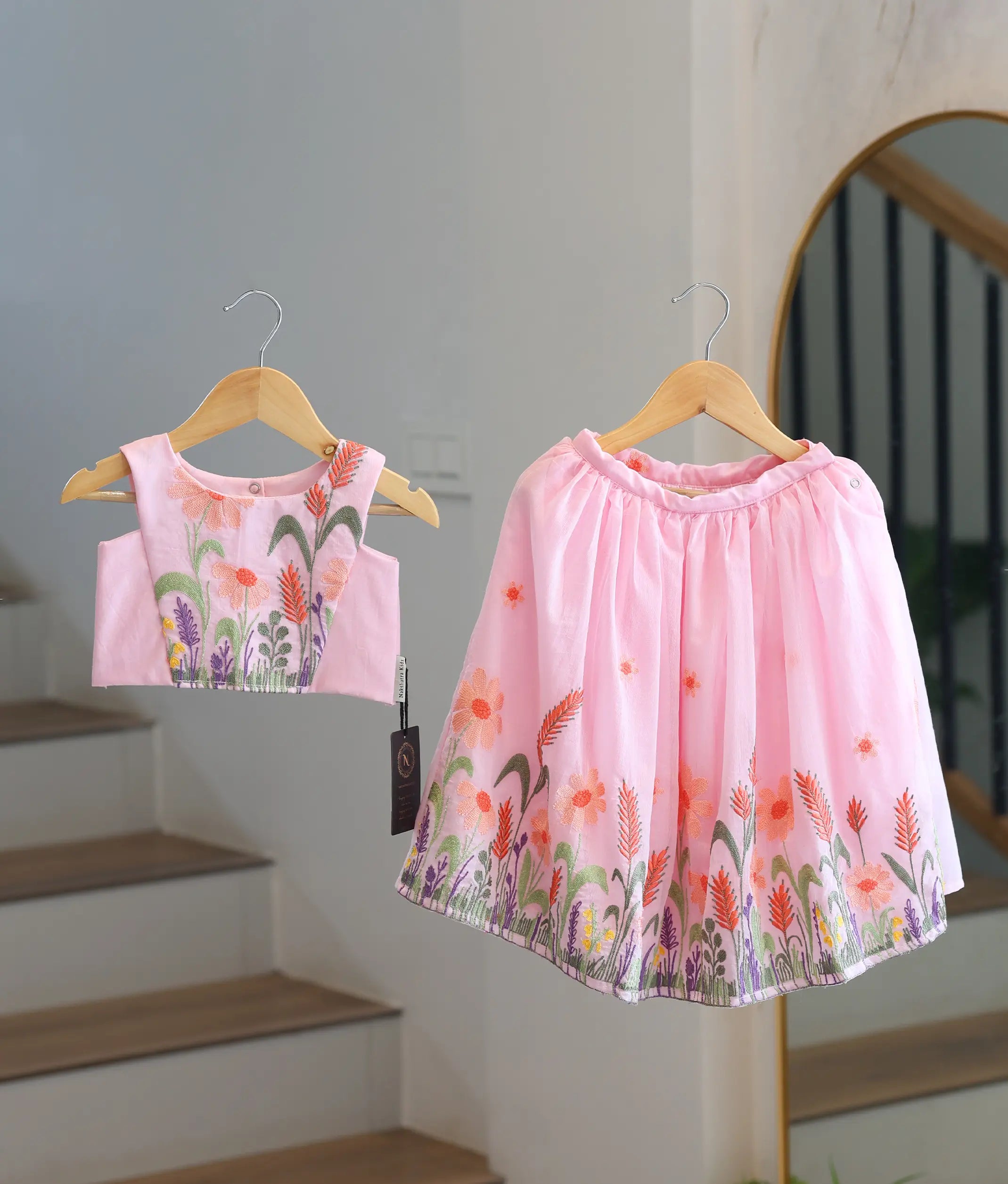 Baby Pink Mul Chanderi Embroidered Skirt and Top for Baby Girl [6433]