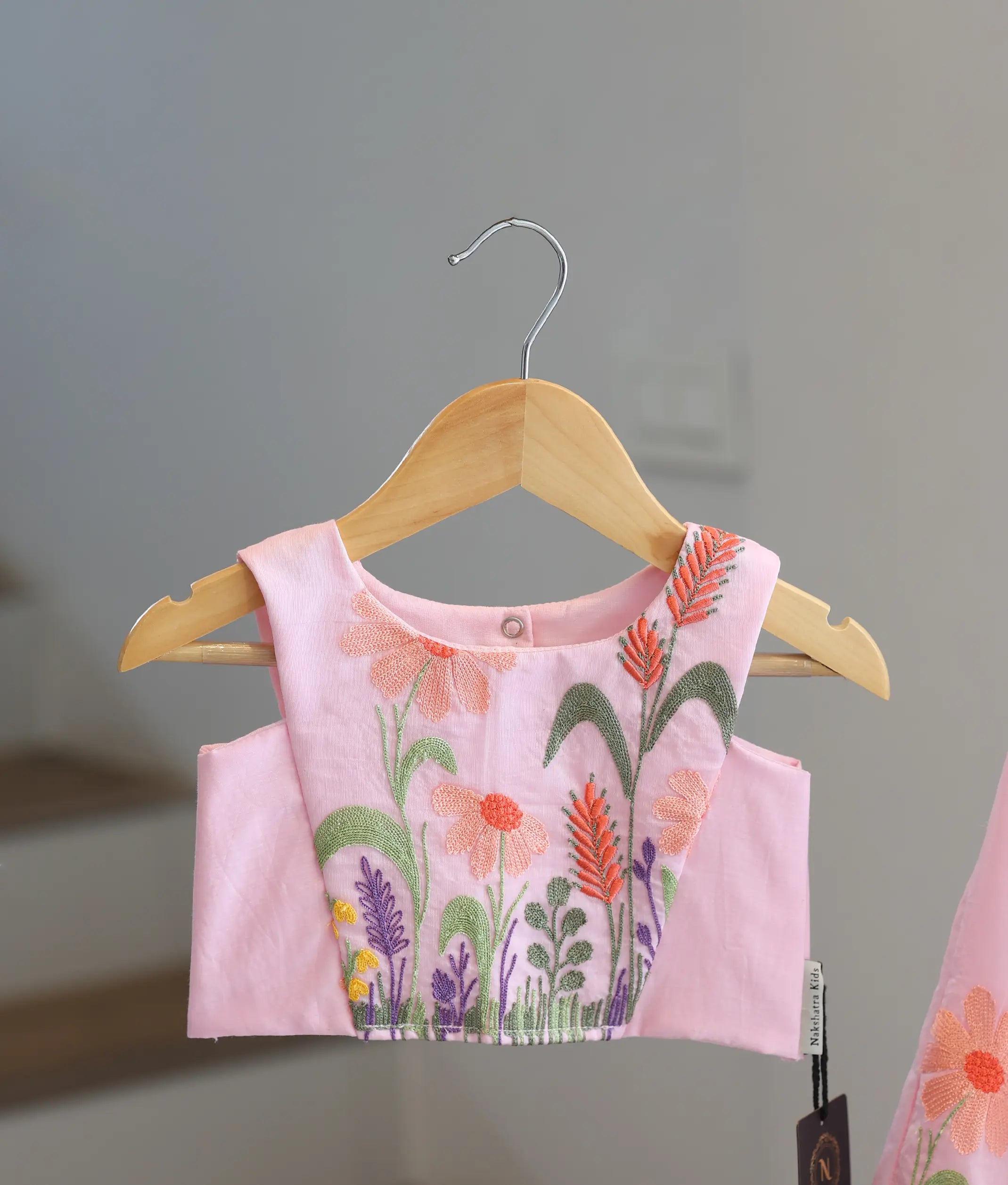 Baby Pink Mul Chanderi Embroidered Skirt and Top for Baby Girl [6433]