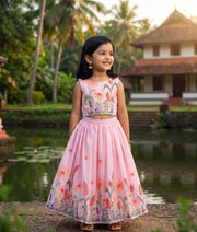 Baby Pink Mul Chanderi Embroidered Skirt and Top for Baby Girl [6433]