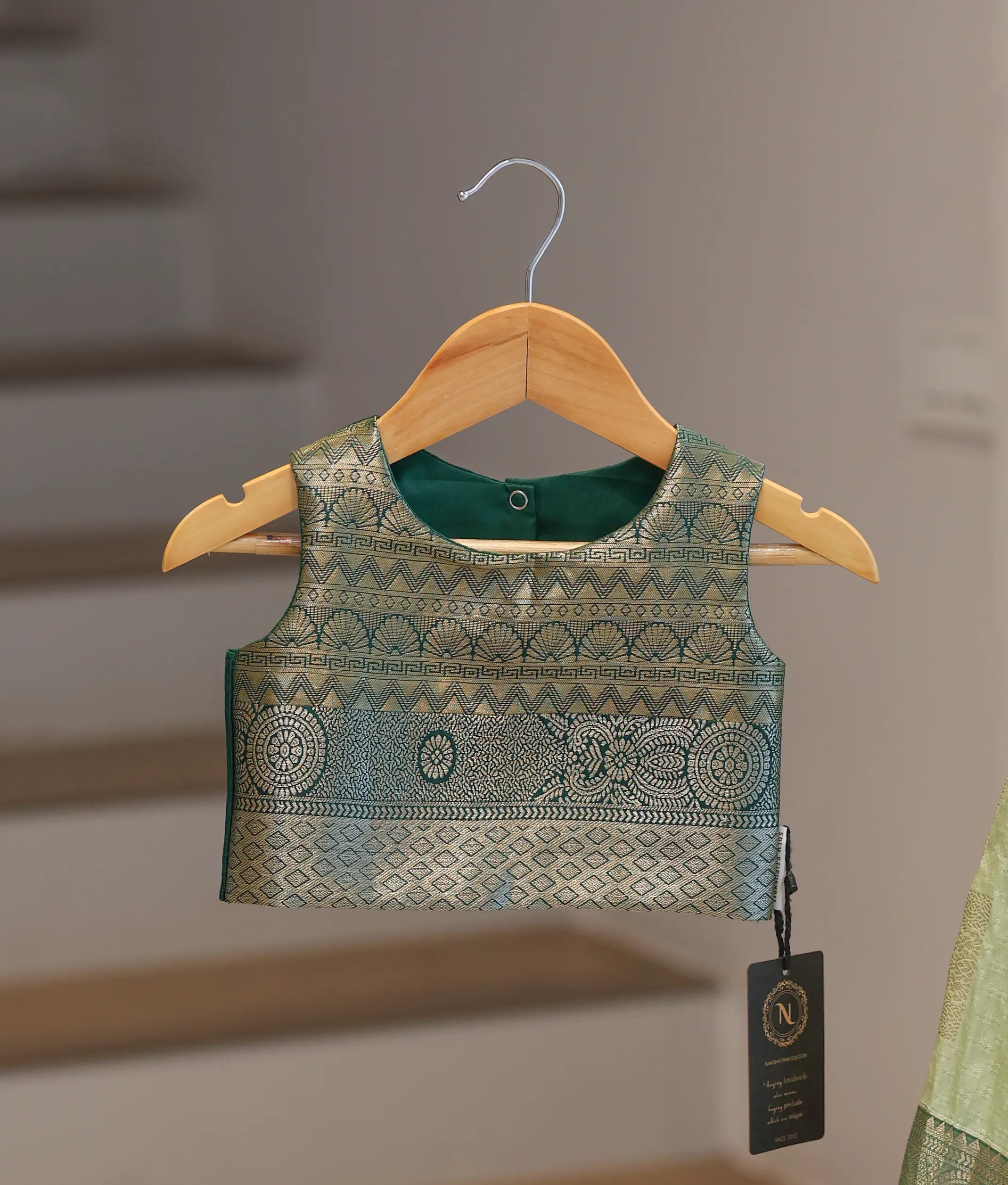 Mint Green Kanchipuram Silk Skirt and Top for Baby Girl [6434]