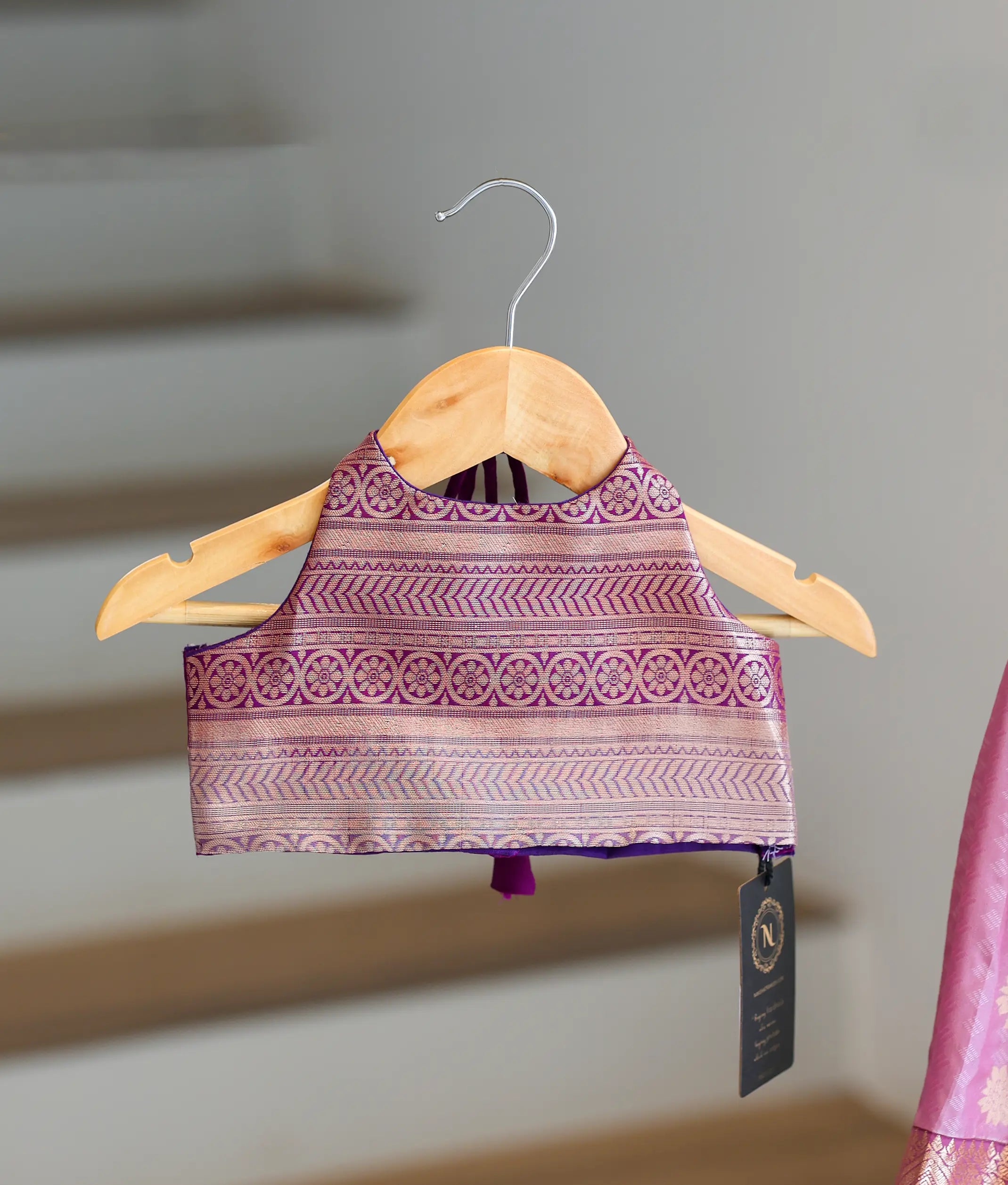 Lilac Pink and Violet Kanchipuram Silk Skirt and Top for Baby Girl [6436]