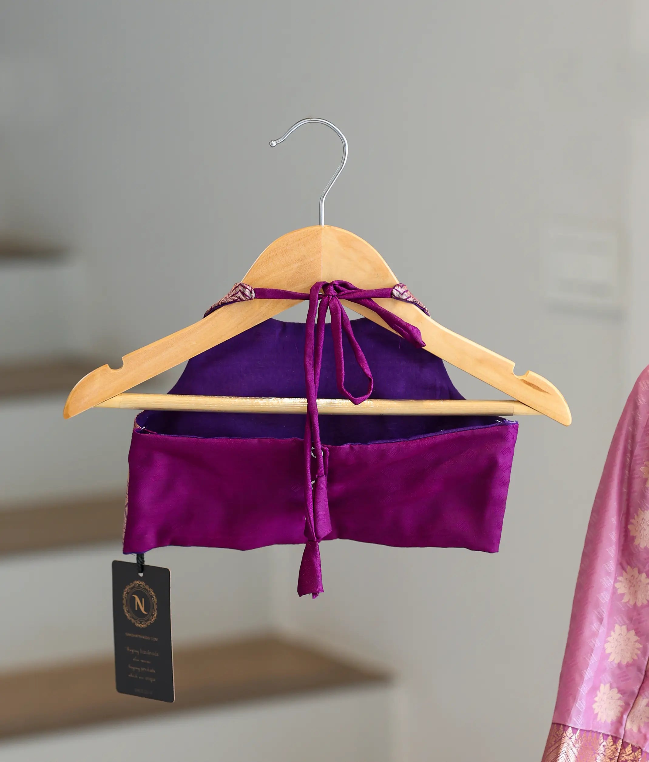 Lilac Pink and Violet Kanchipuram Silk Skirt and Top for Baby Girl [6436]