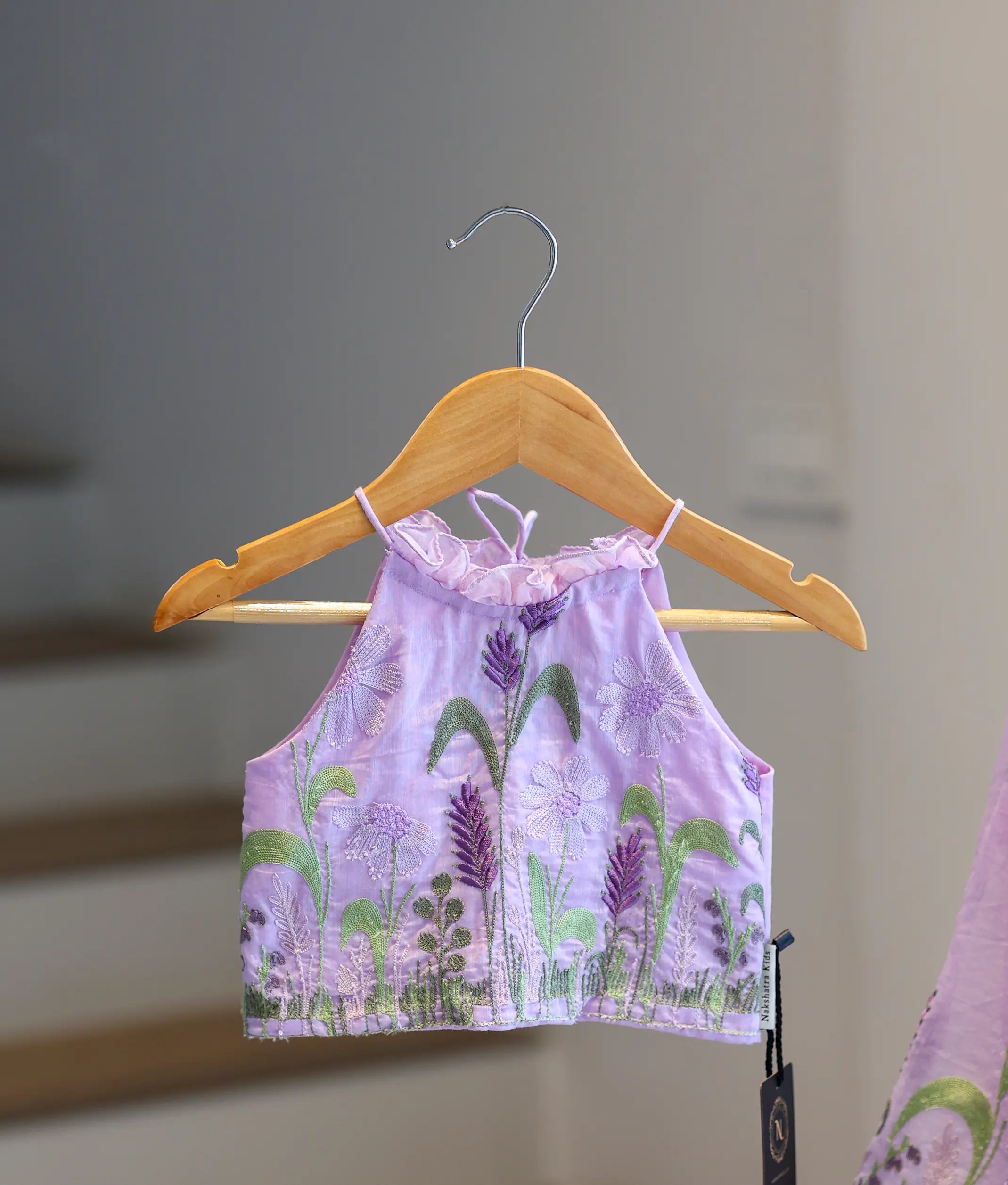 Lavender Chanderi Embroidered Skirt and Top for Baby Girl [6441]