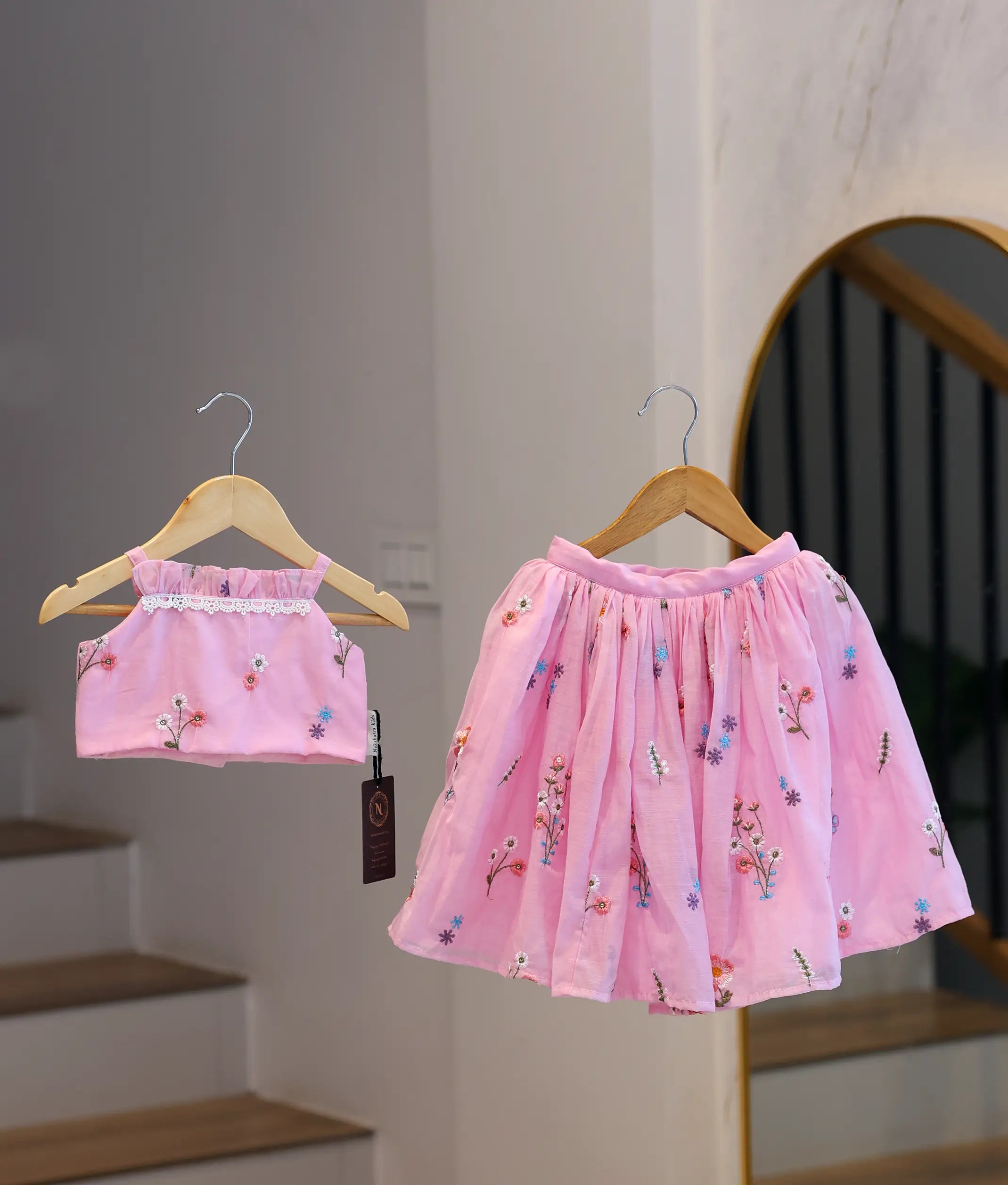Baby Pink Chanderi Embroidered Skirt and Top for Baby Girl [6444]