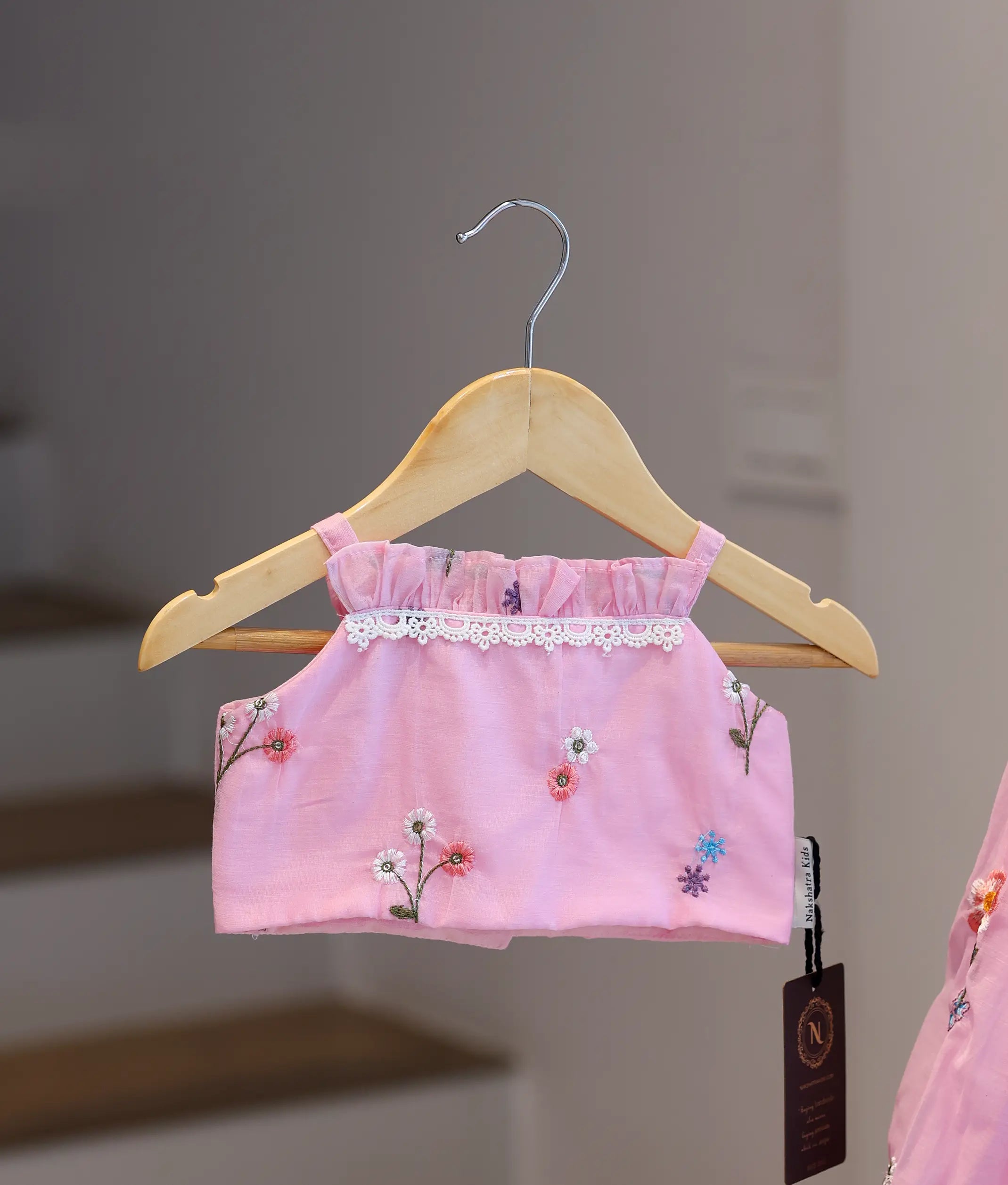 Baby Pink Chanderi Embroidered Skirt and Top for Baby Girl [6444]