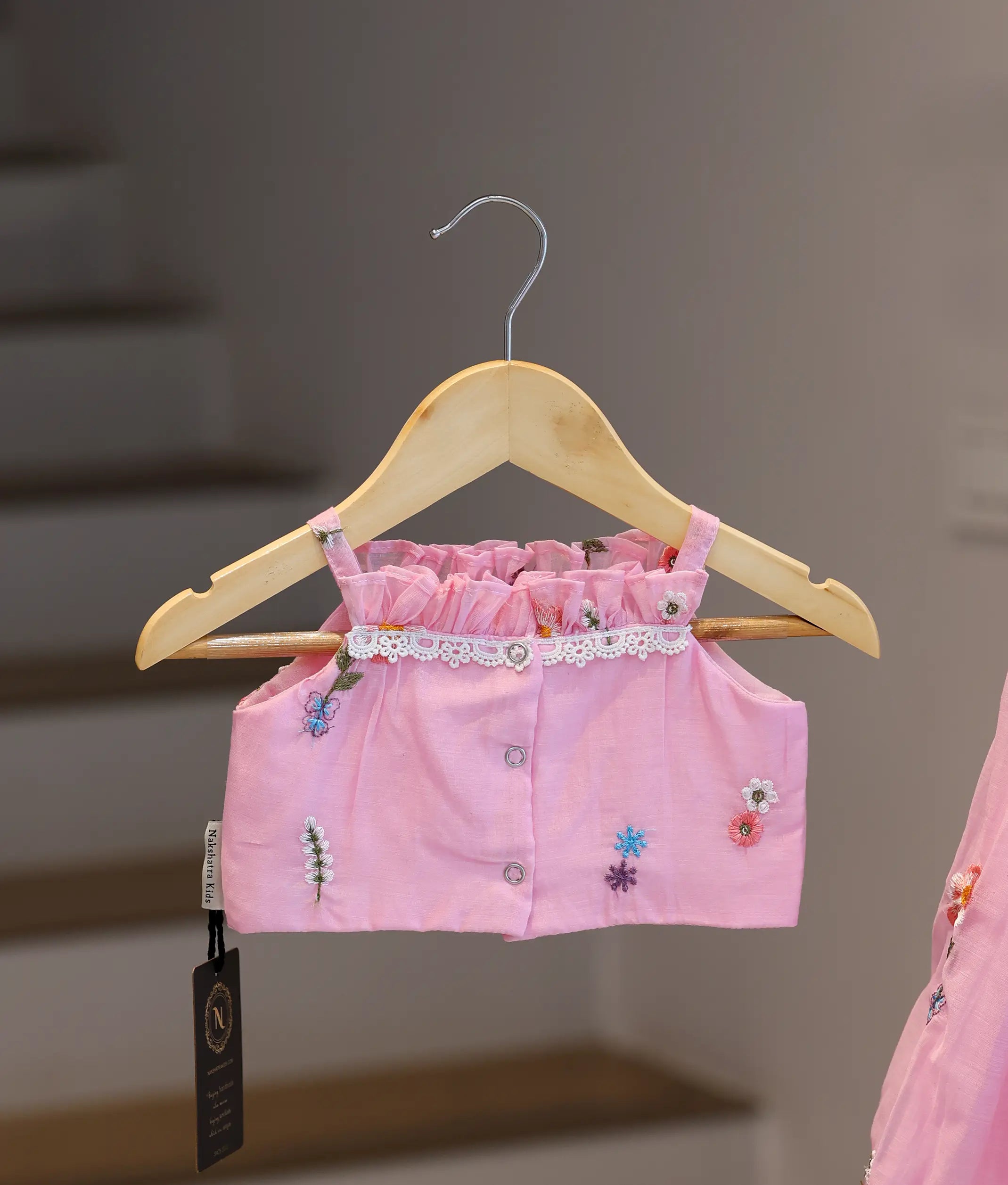 Baby Pink Chanderi Embroidered Skirt and Top for Baby Girl [6444]