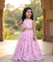 Baby Pink Chanderi Embroidered Skirt and Top for Baby Girl [6444]