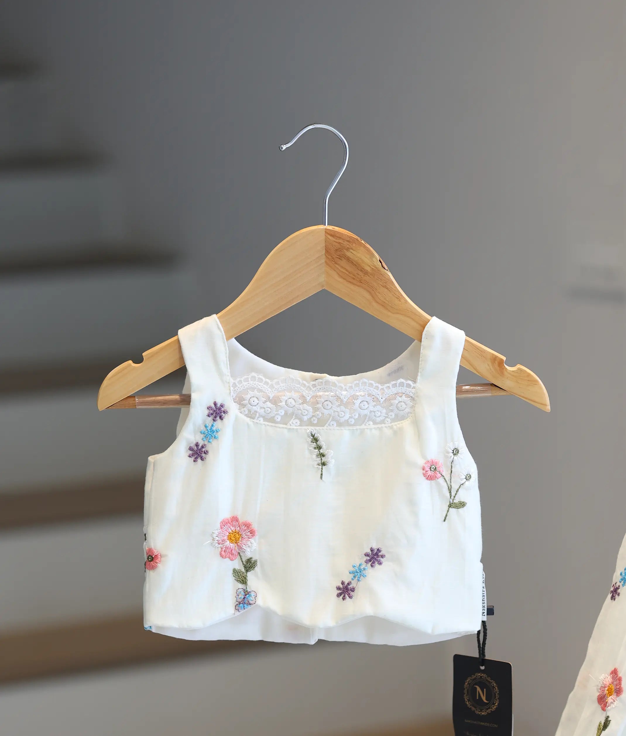 Off-White Chanderi Embroidered Skirt and Top for Baby Girl [6445]
