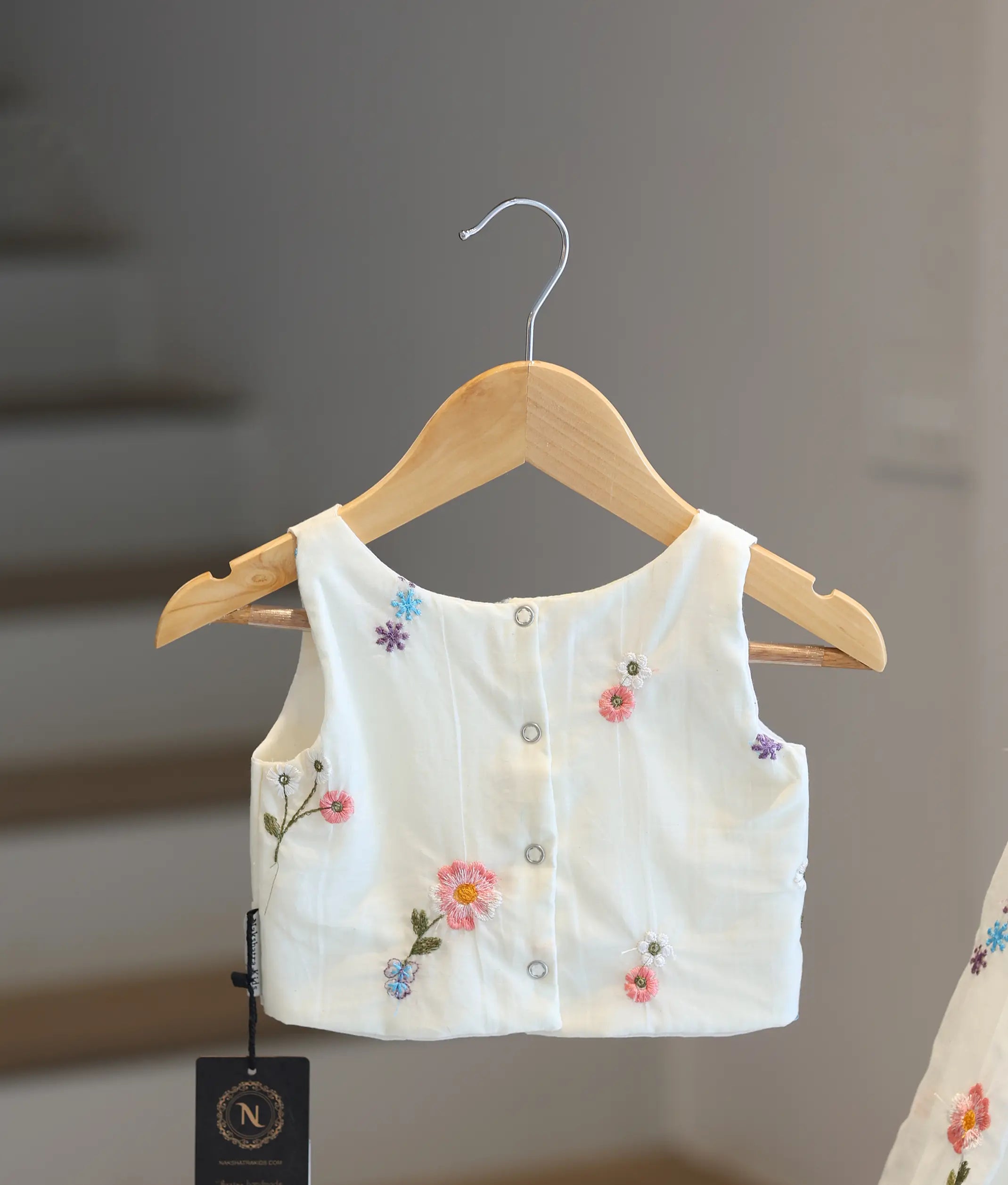 Off-White Chanderi Embroidered Skirt and Top for Baby Girl [6445]