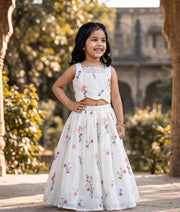 Off-White Chanderi Embroidered Skirt and Top for Baby Girl [6445]