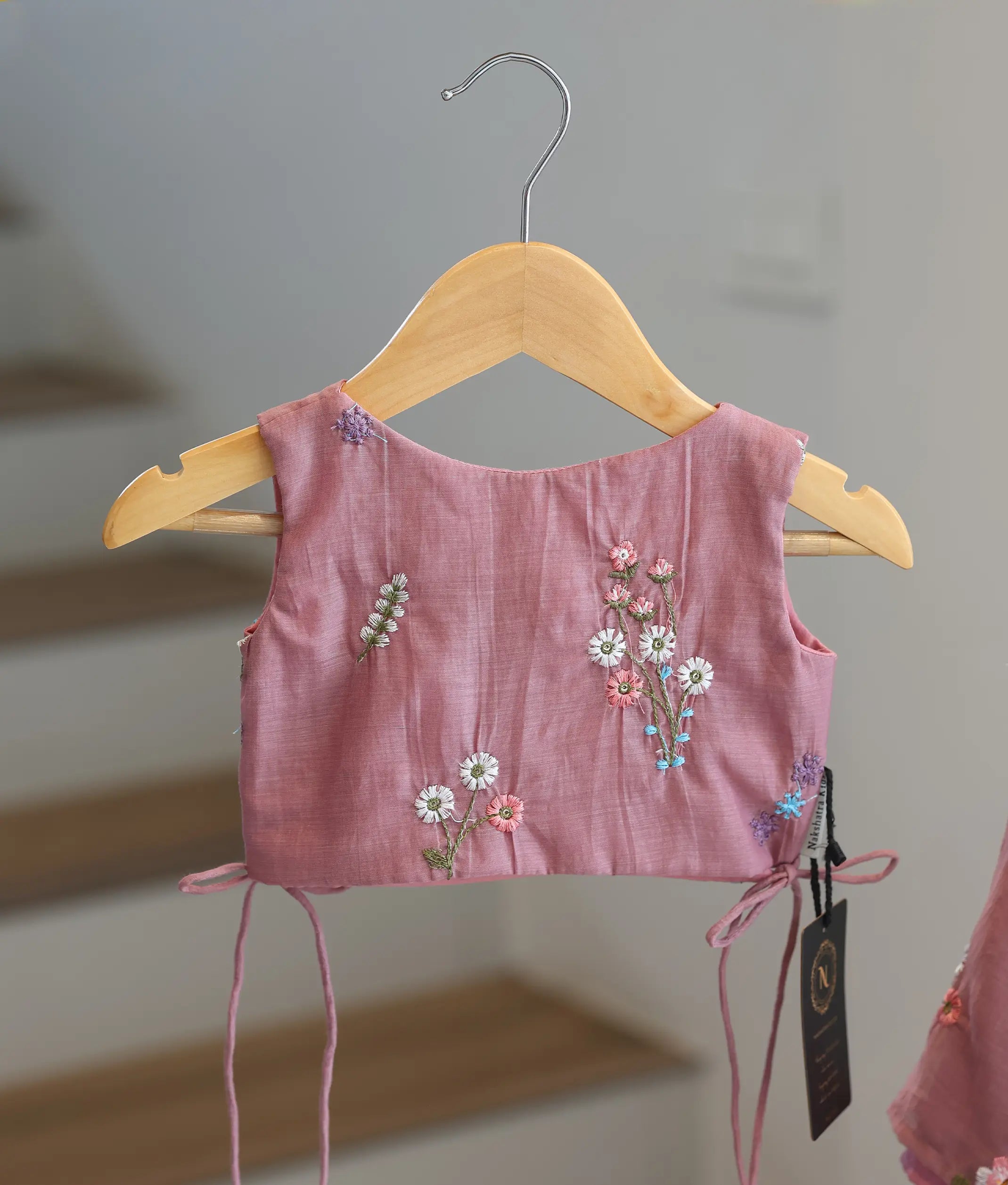 Dusty Pink Mul Chanderi Embroidered Skirt and Top for Baby Girl [6449]