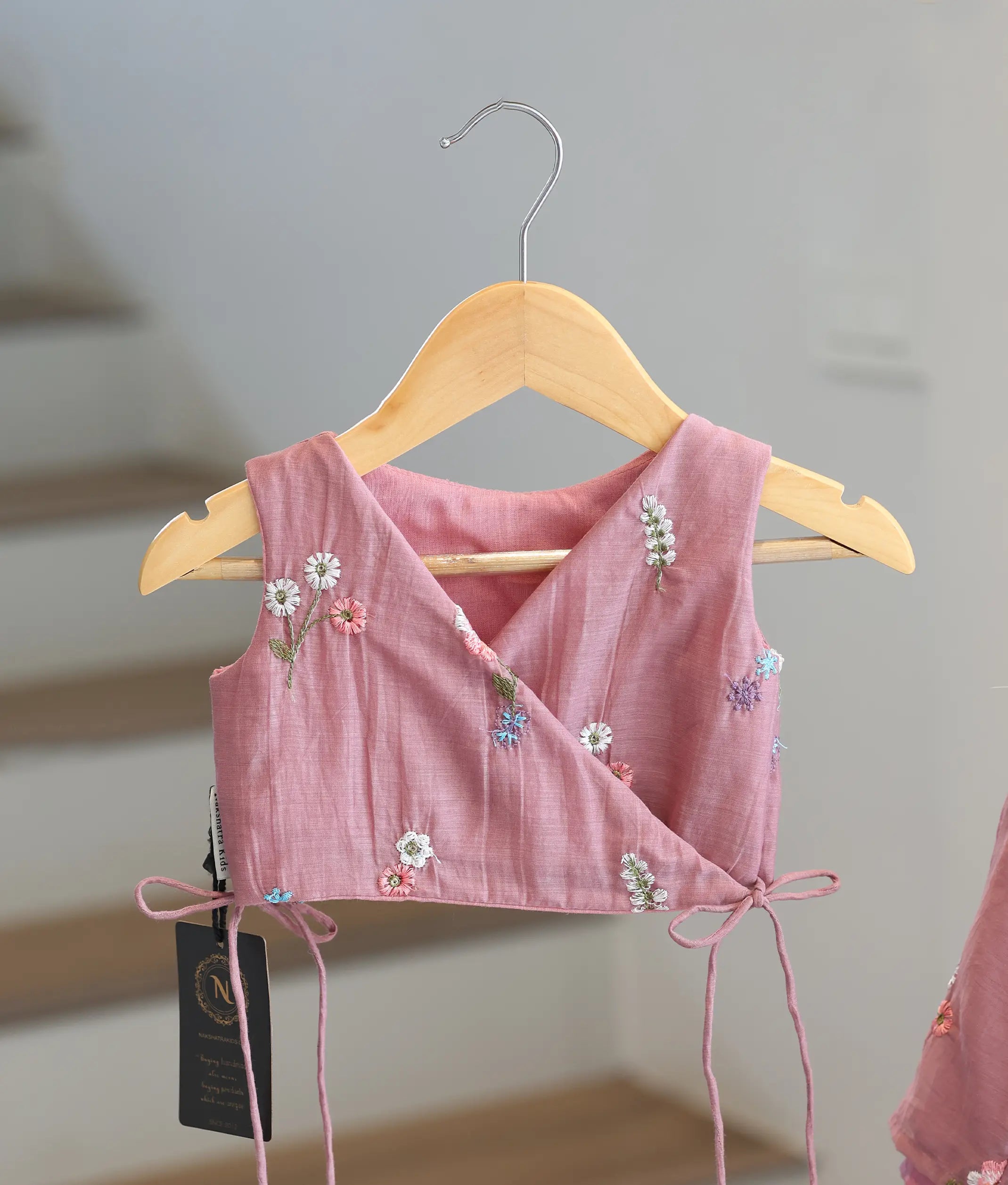 Dusty Pink Mul Chanderi Embroidered Skirt and Top for Baby Girl [6449]