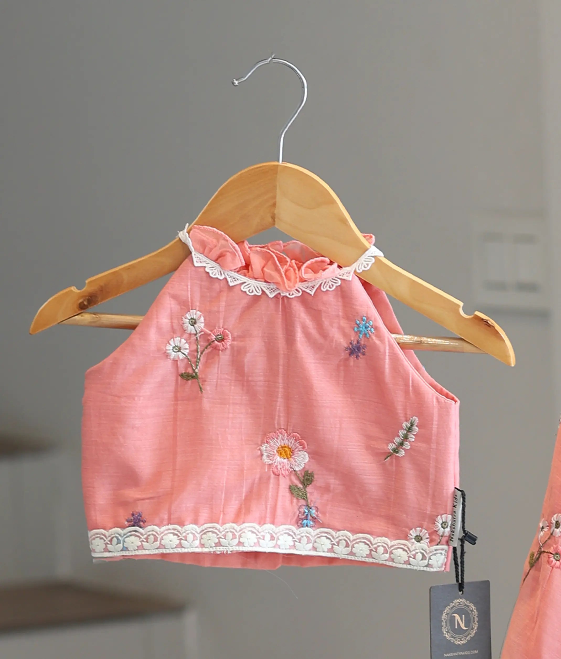 Peach Pink Mul Chanderi Embroidered Skirt and Top for Baby Girl [6450]