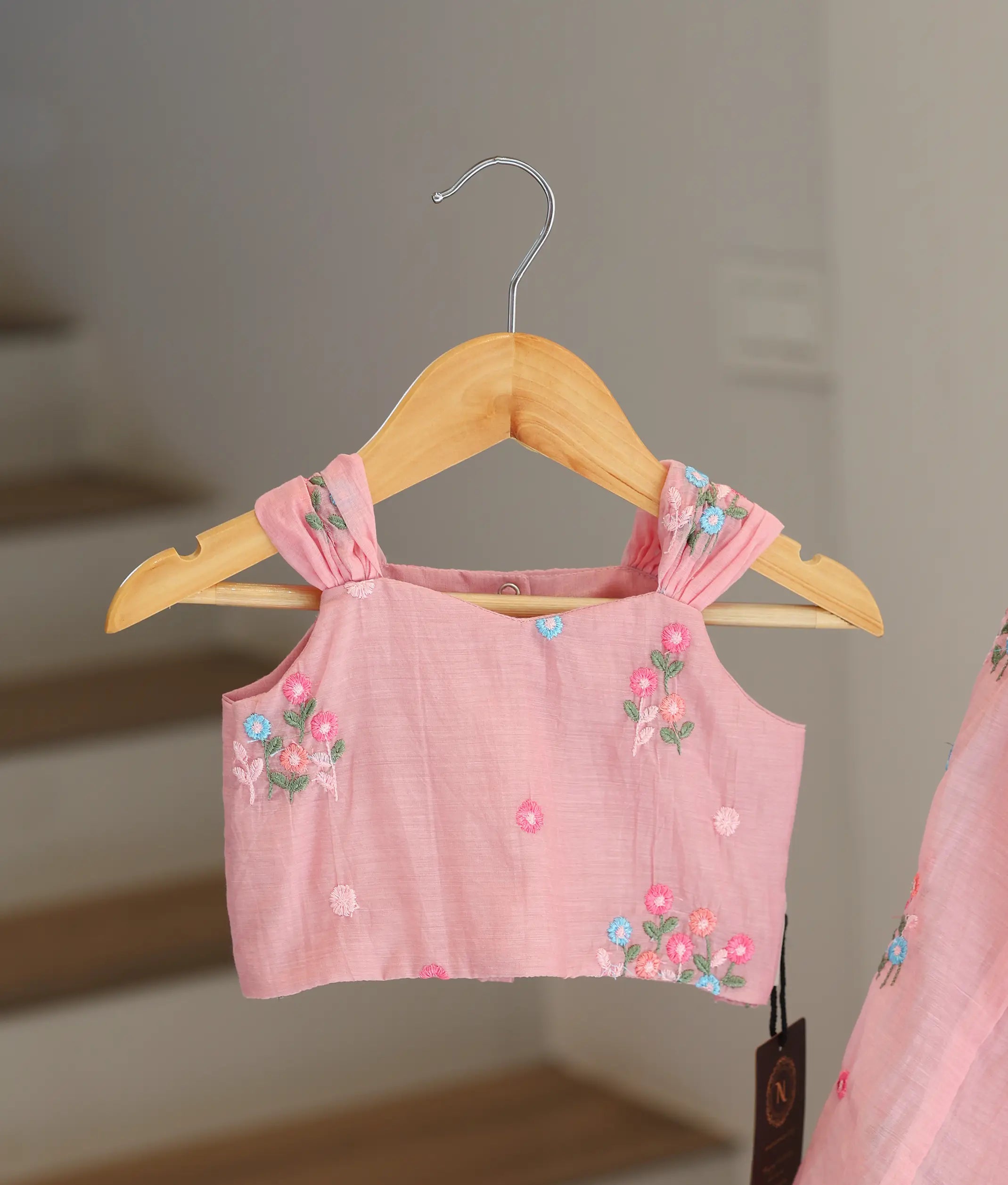 Pastel Pink Mul Chanderi Embroidered Skirt and Top for Baby Girl [6451]