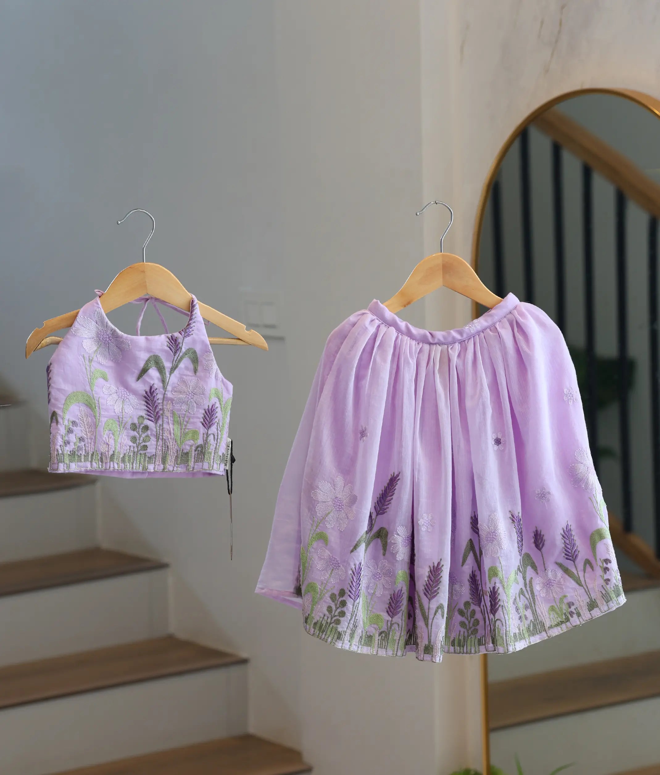 Lavender Mul Chanderi Embroidered Skirt and Top for Baby Girl [6454]