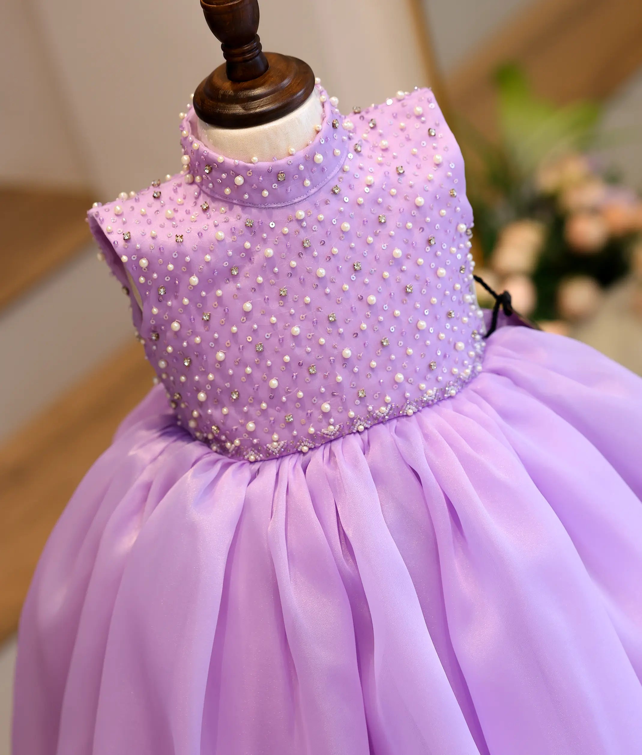 Lavender Plain Organza Hand worked Birthday Gown for Baby Girl [6459]