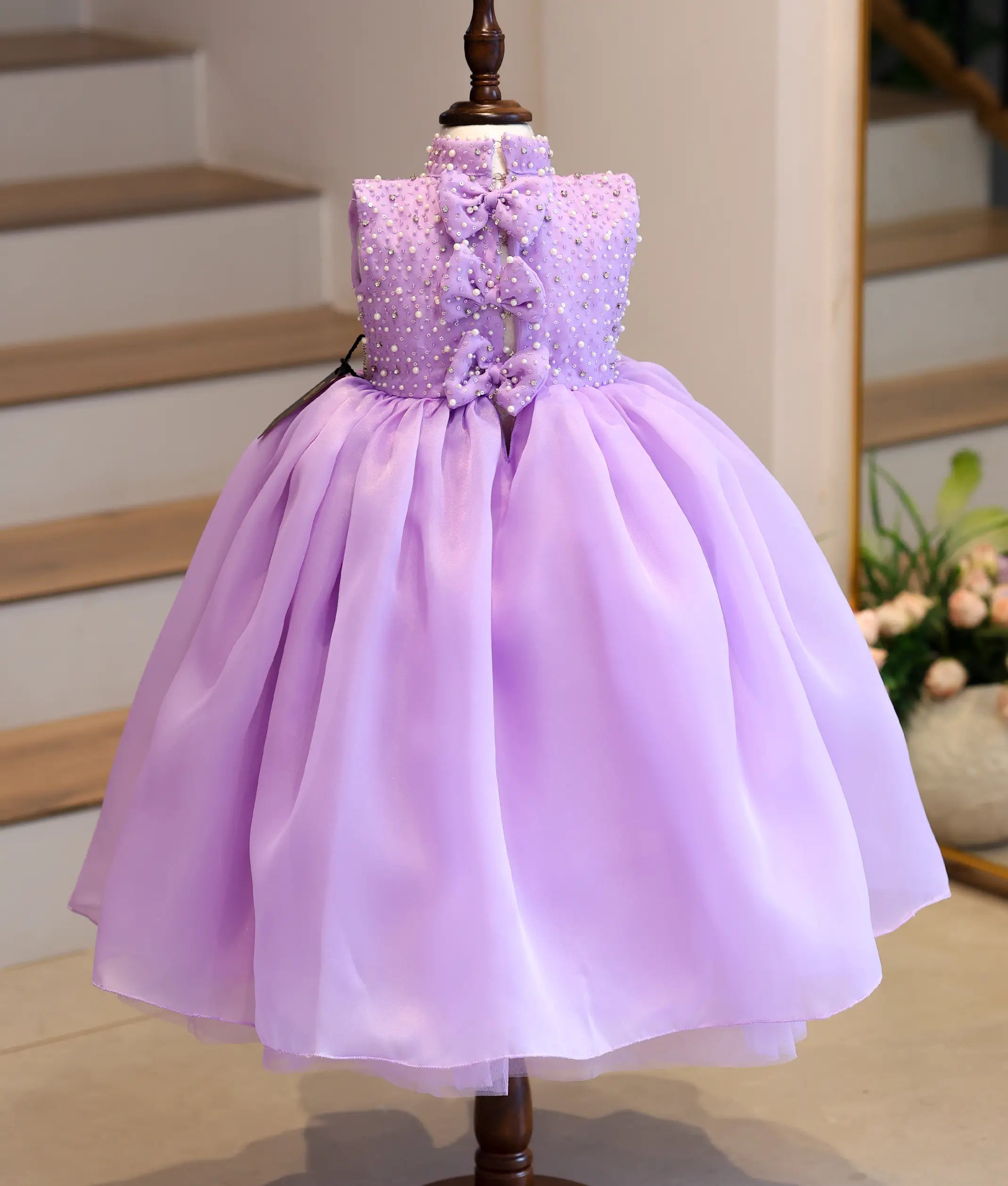 Lavender Plain Organza Hand worked Birthday Gown for Baby Girl [6459]