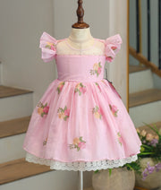 Pastel Pink Mul Chanderi Handworked Frock for Baby Girl [6461]
