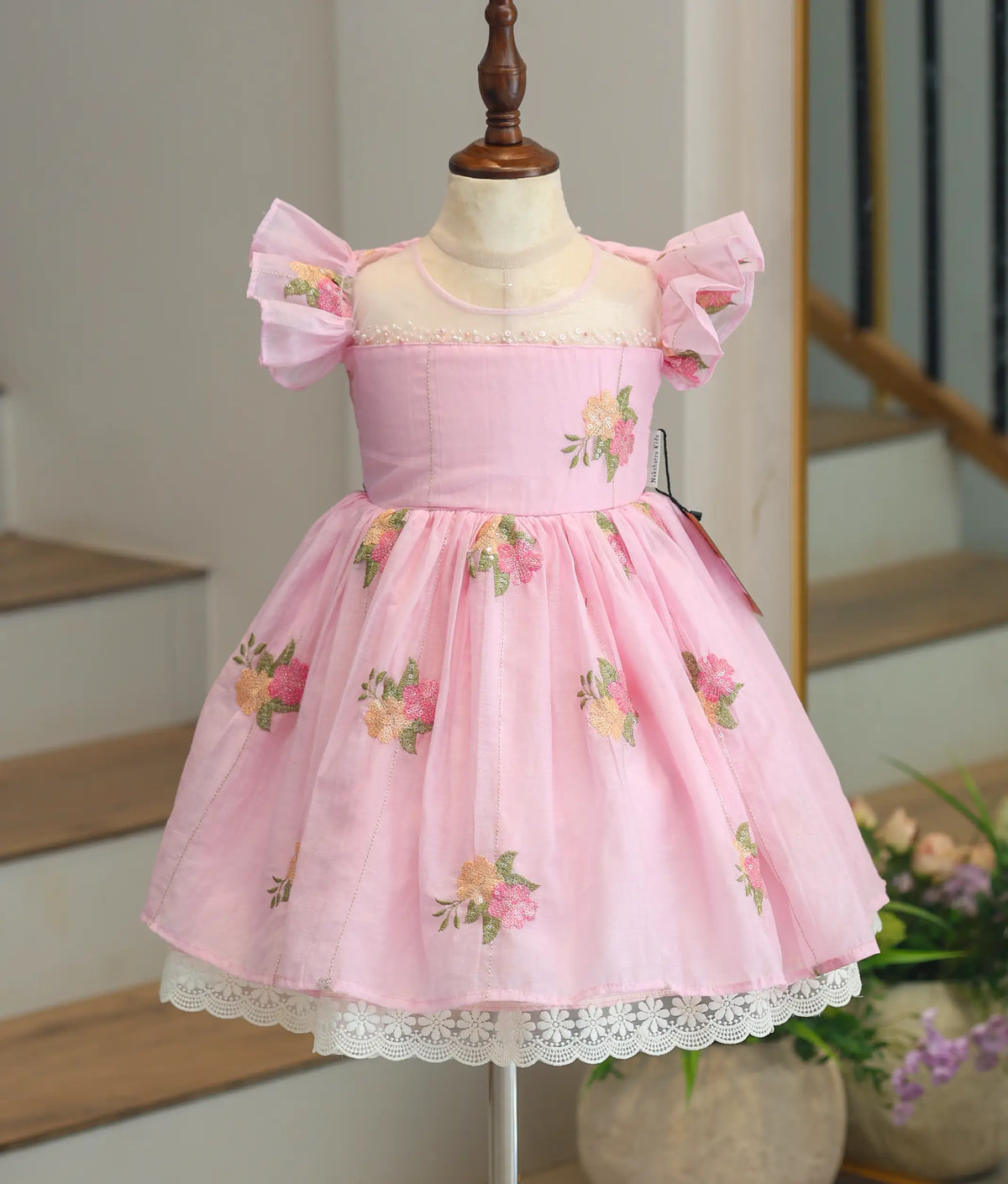 Pastel Pink Mul Chanderi Handworked Frock for Baby Girl [6461]