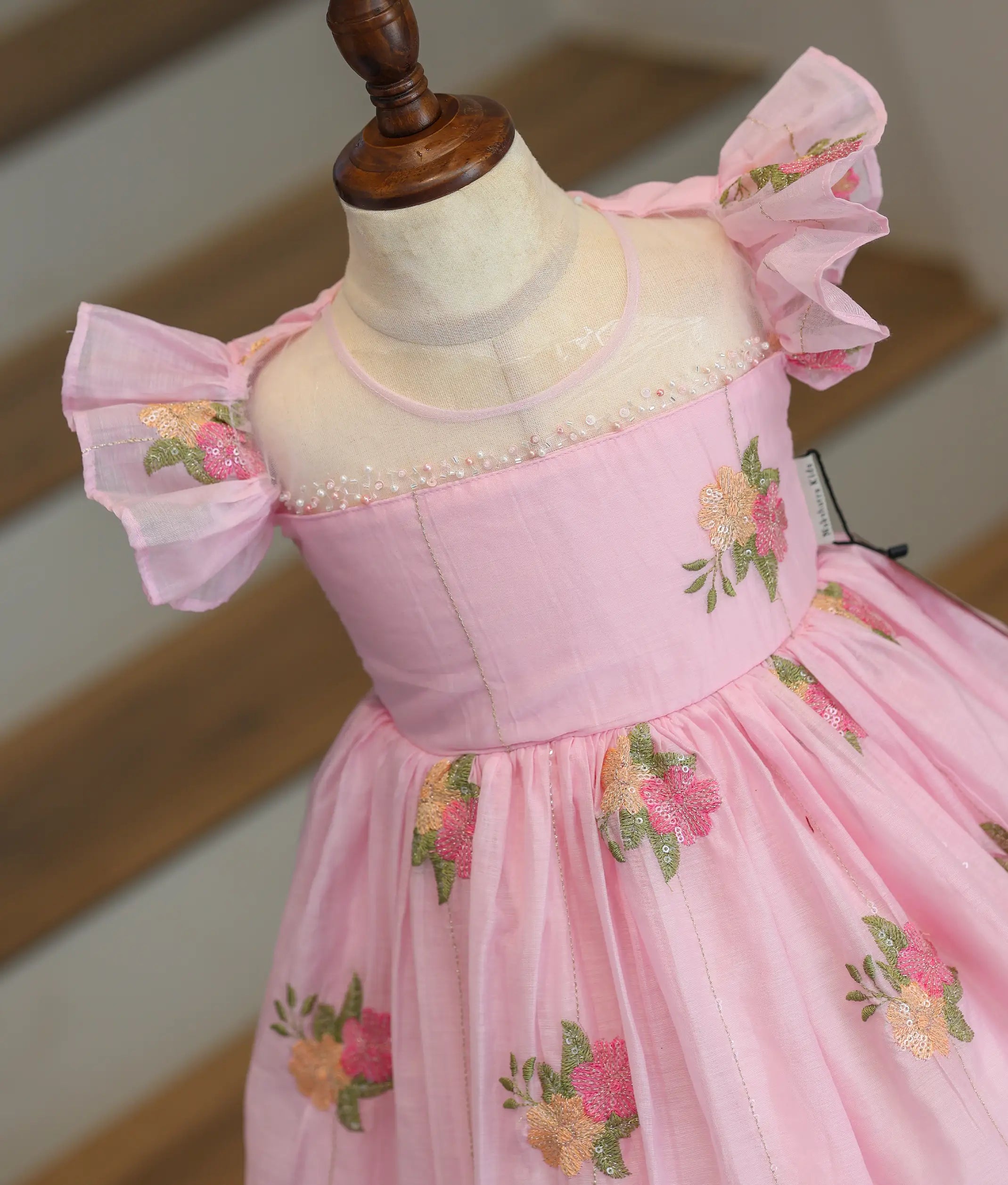 Pastel Pink Mul Chanderi Handworked Frock for Baby Girl [6461]