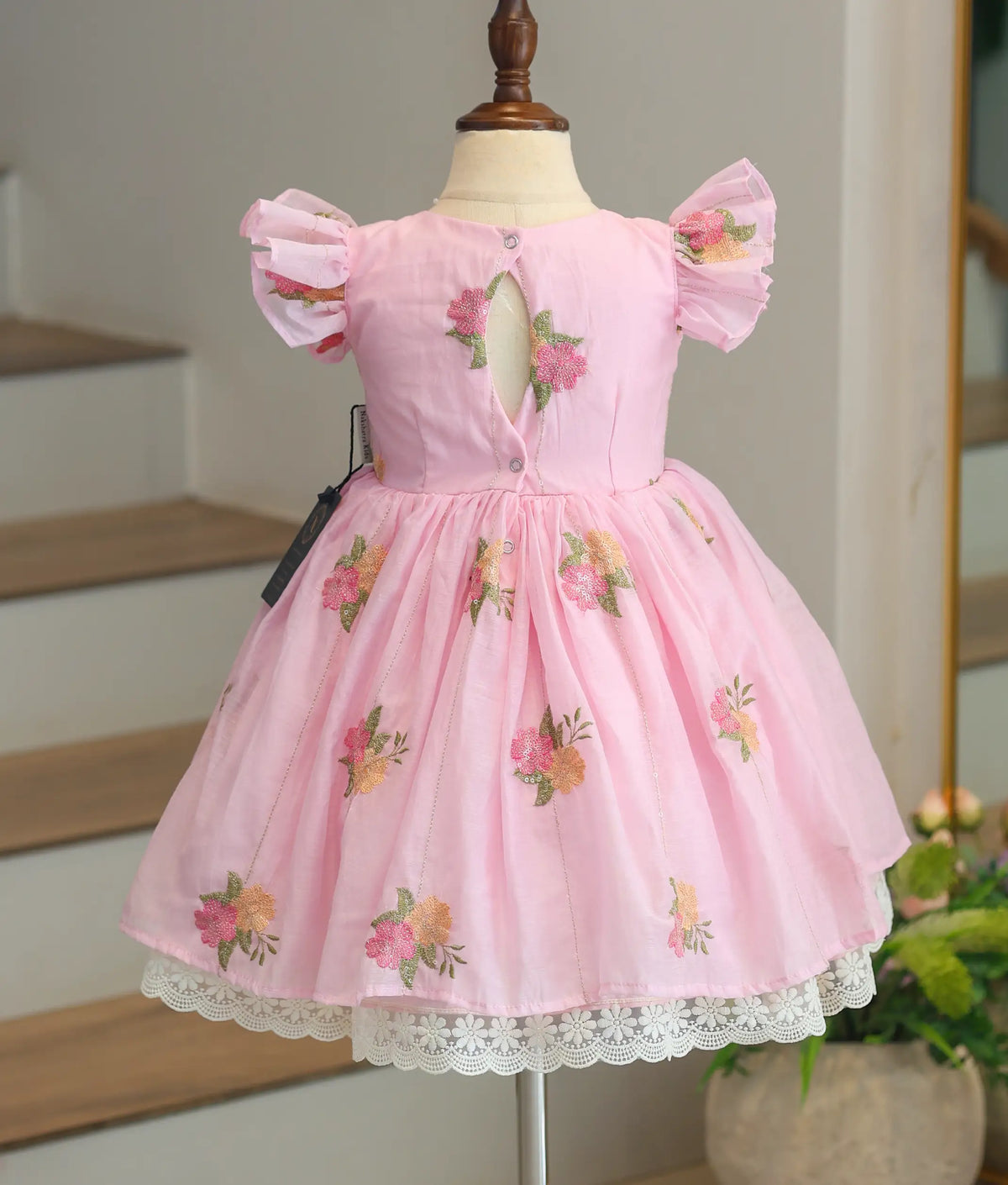 Pastel Pink Mul Chanderi Handworked Frock for Baby Girl [6461]